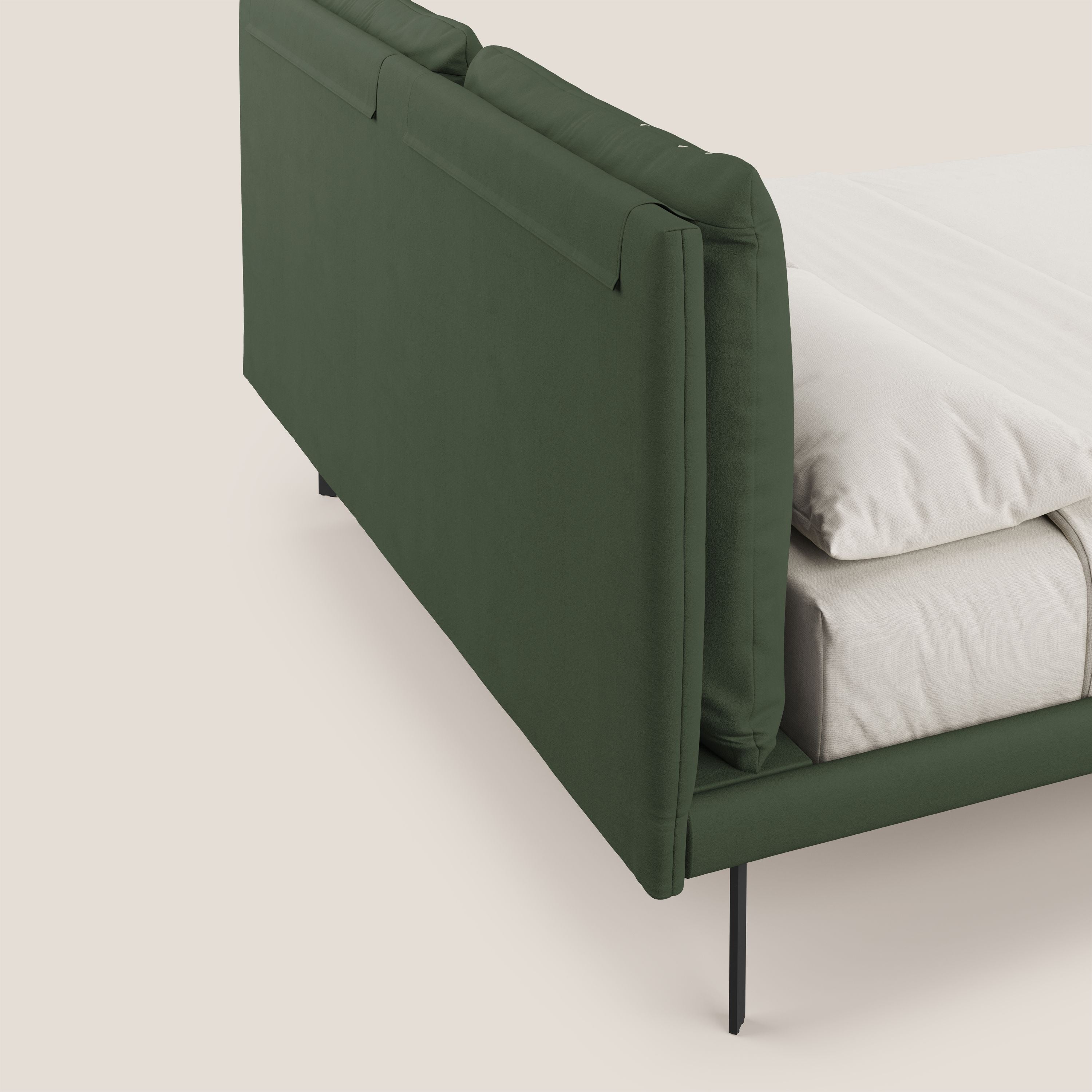 Giselle letto moderno con cuscini testata regolabili con tasche in microfibra impermeabile T11 verde - divani.store