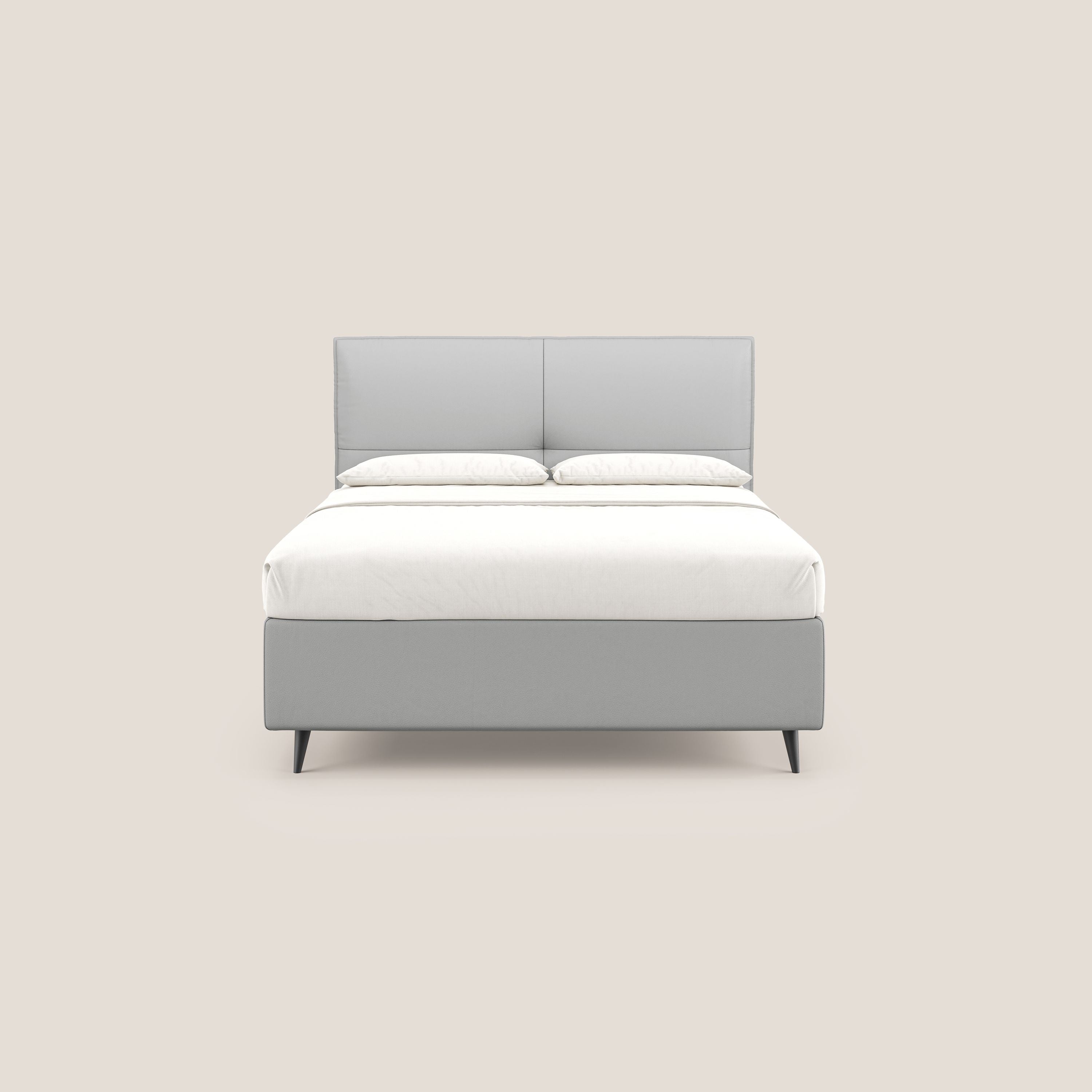 Greta letto contenitore dimensioni SLIM con testata trapuntata in ecopelle impermeabile T04 grigio chiaro - divani.store