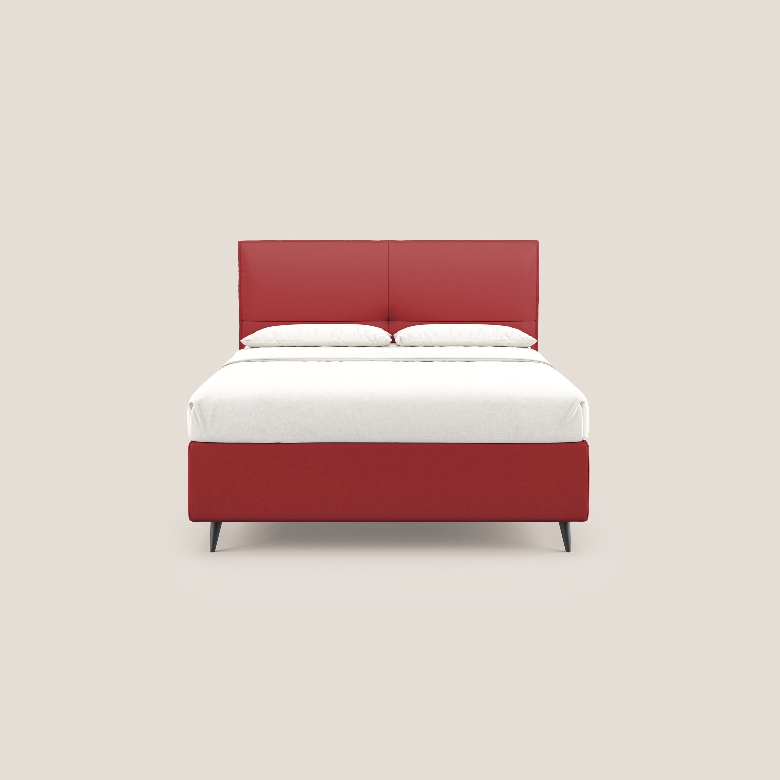 Greta letto contenitore dimensioni SLIM con testata trapuntata in ecopelle impermeabile T04 rosso - divani.store