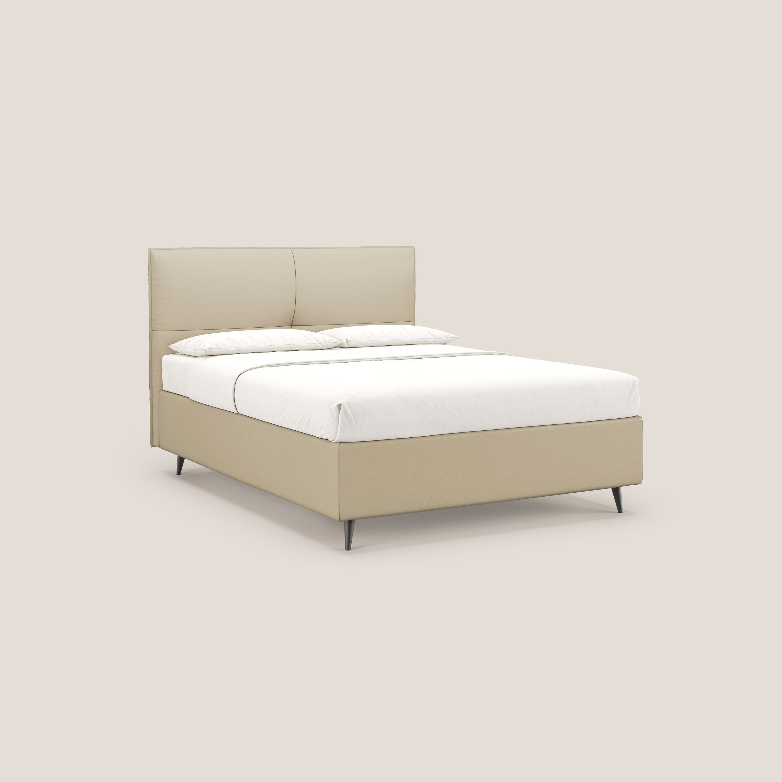 Greta letto contenitore dimensioni SLIM con testata trapuntata in ecopelle impermeabile T04 panna - divani.store