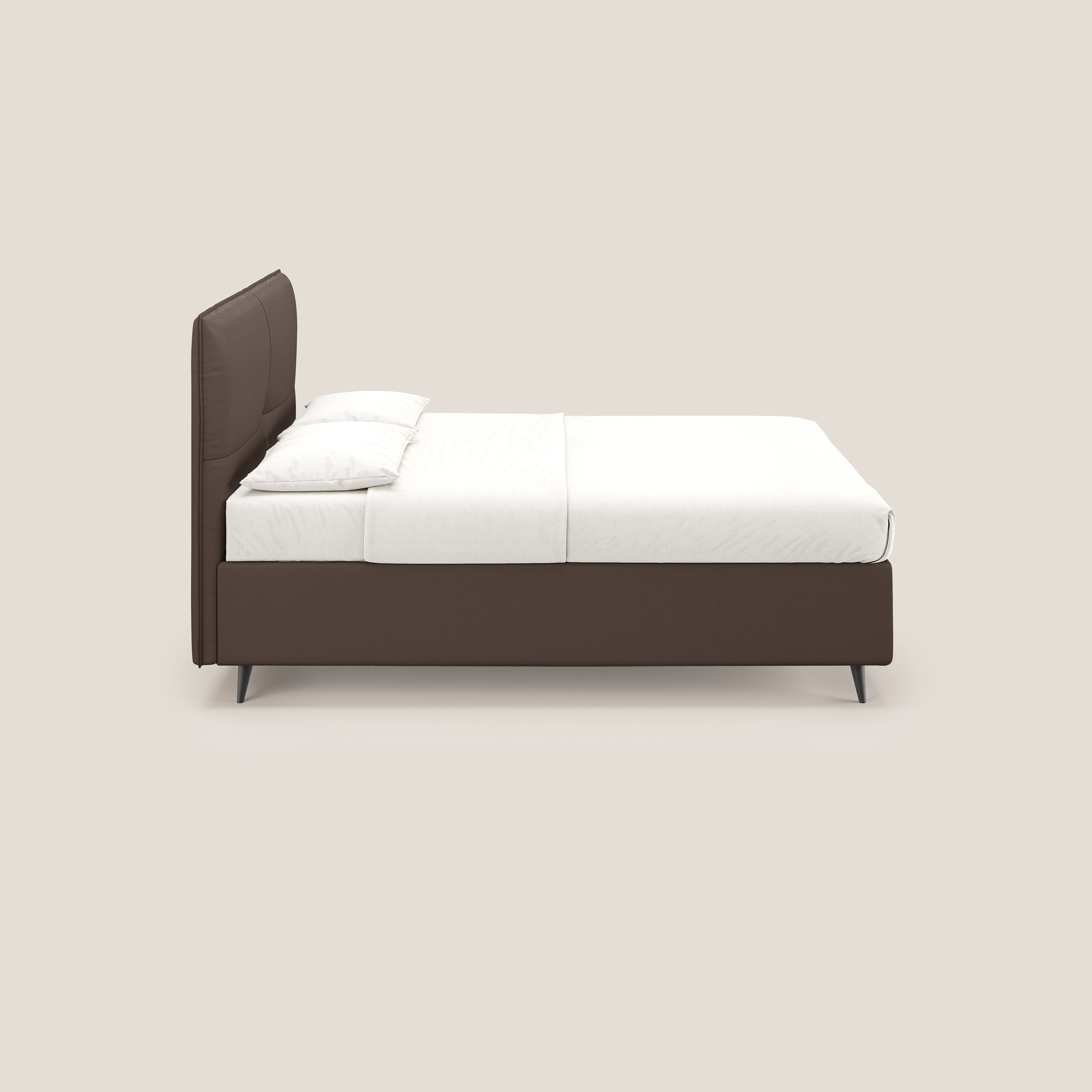 Greta letto contenitore dimensioni SLIM con testata trapuntata in ecopelle impermeabile T04 marrone - divani.store
