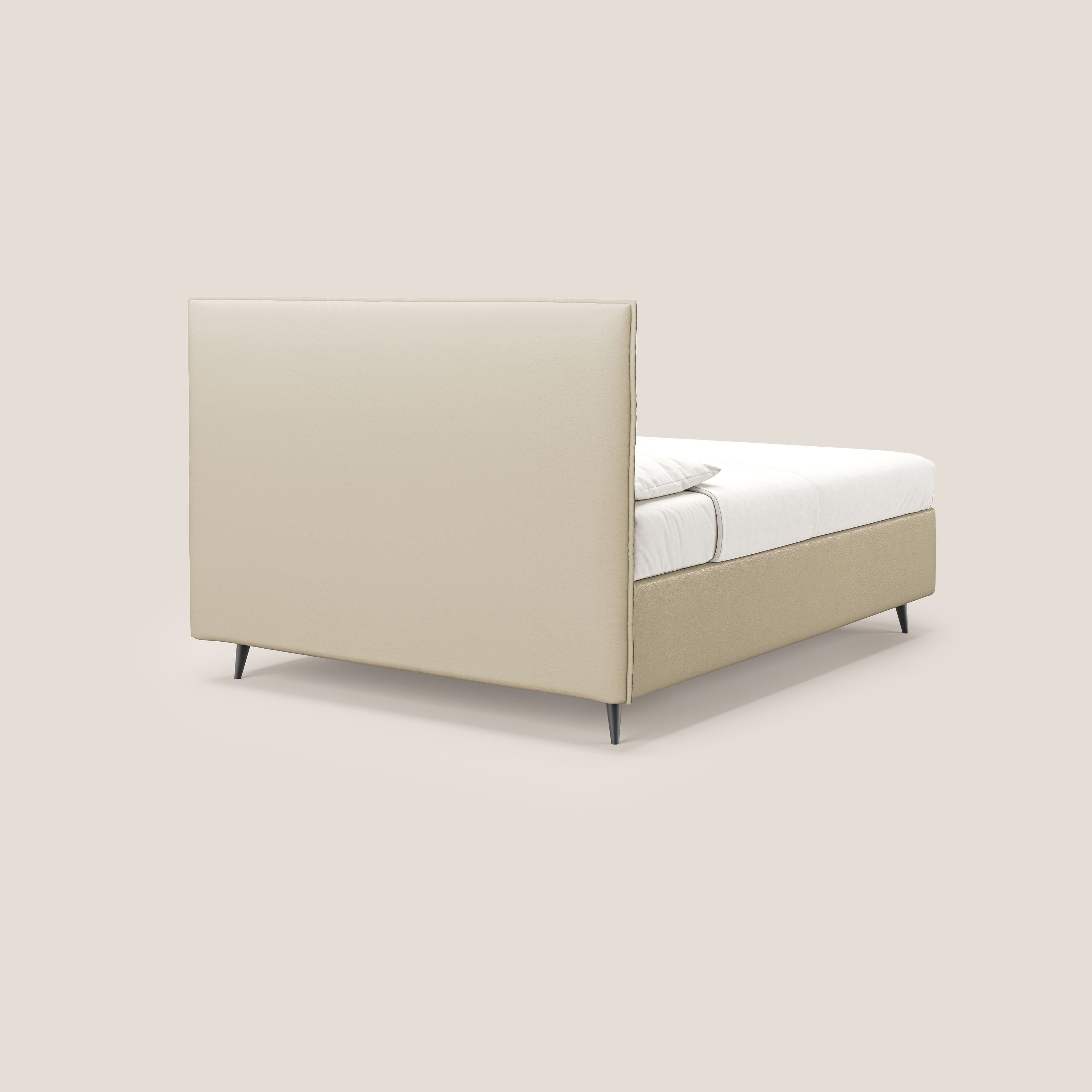 Greta letto contenitore dimensioni SLIM con testata trapuntata in ecopelle impermeabile T04 panna - divani.store