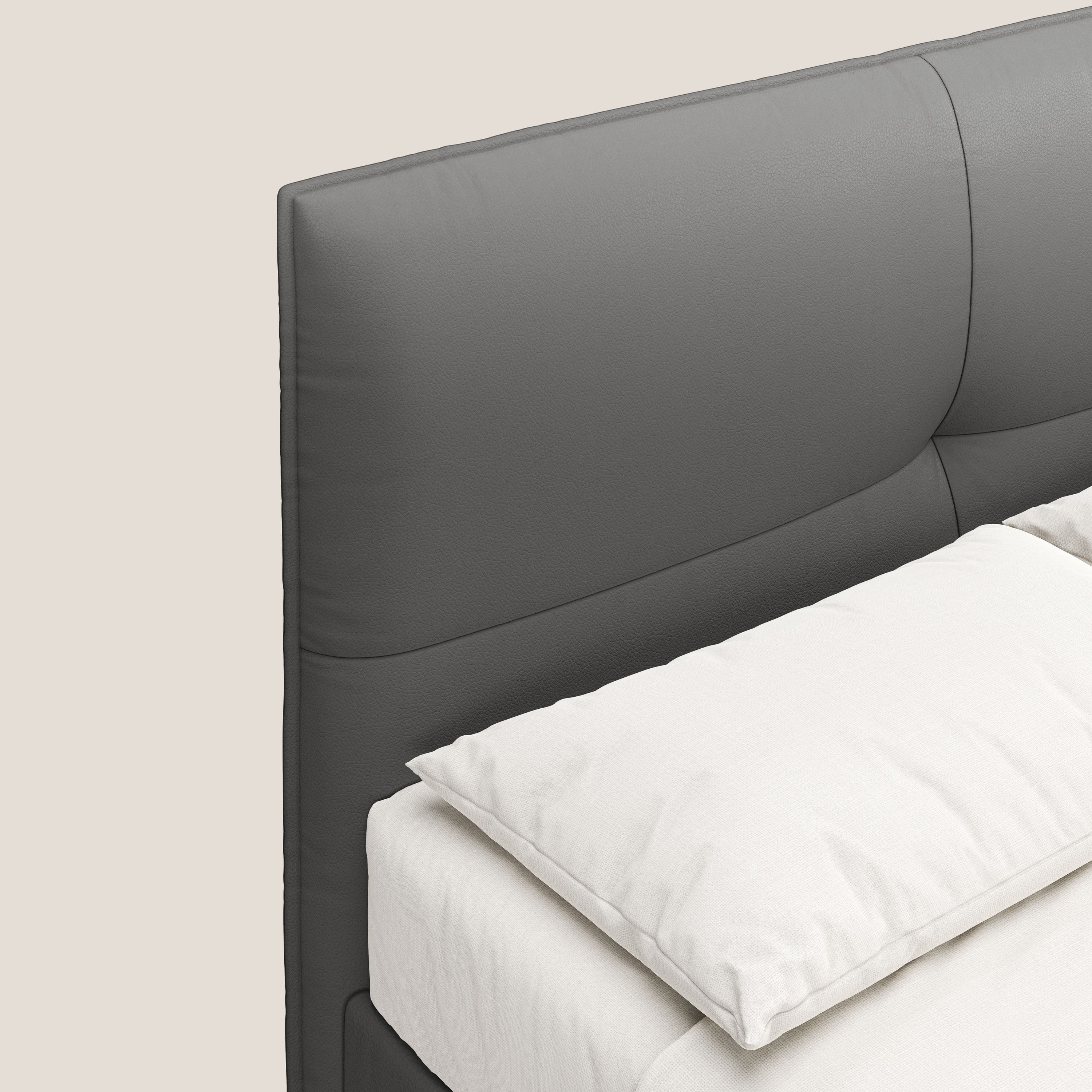 Greta letto contenitore dimensioni SLIM con testata trapuntata in ecopelle impermeabile T04 antracite - divani.store