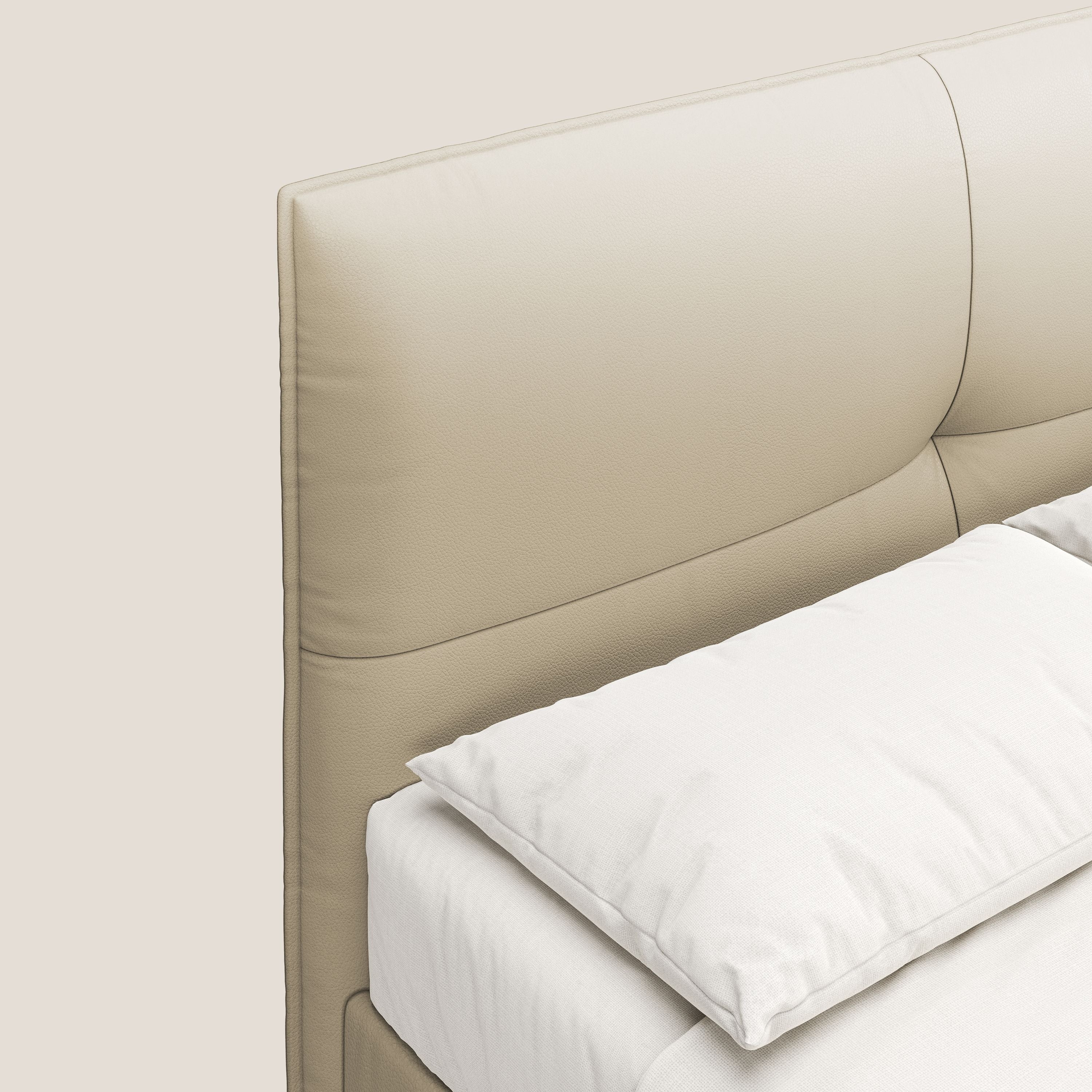 Greta letto contenitore dimensioni SLIM con testata trapuntata in ecopelle impermeabile T04 panna - divani.store