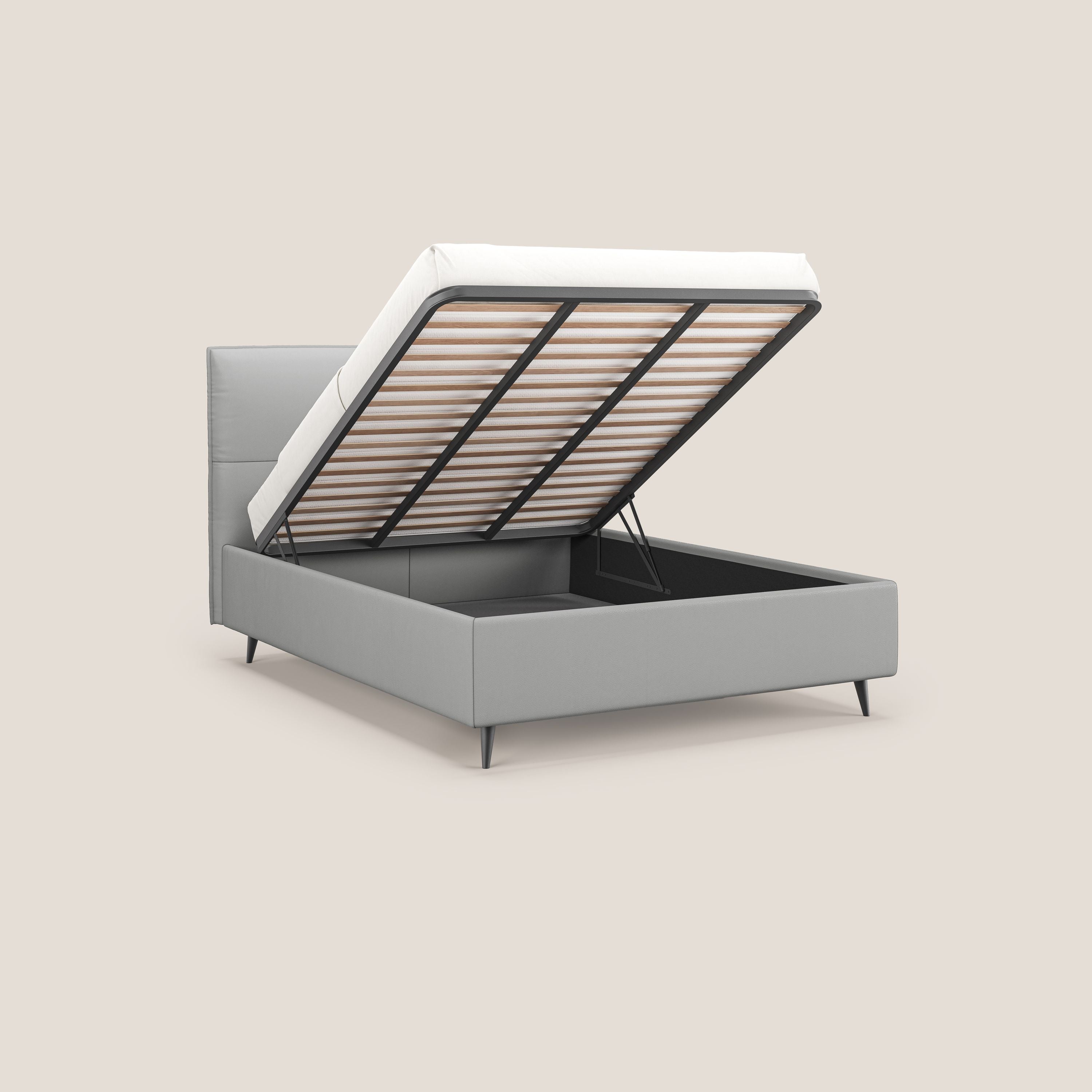 Greta letto contenitore dimensioni SLIM con testata trapuntata in ecopelle impermeabile T04 grigio chiaro - divani.store