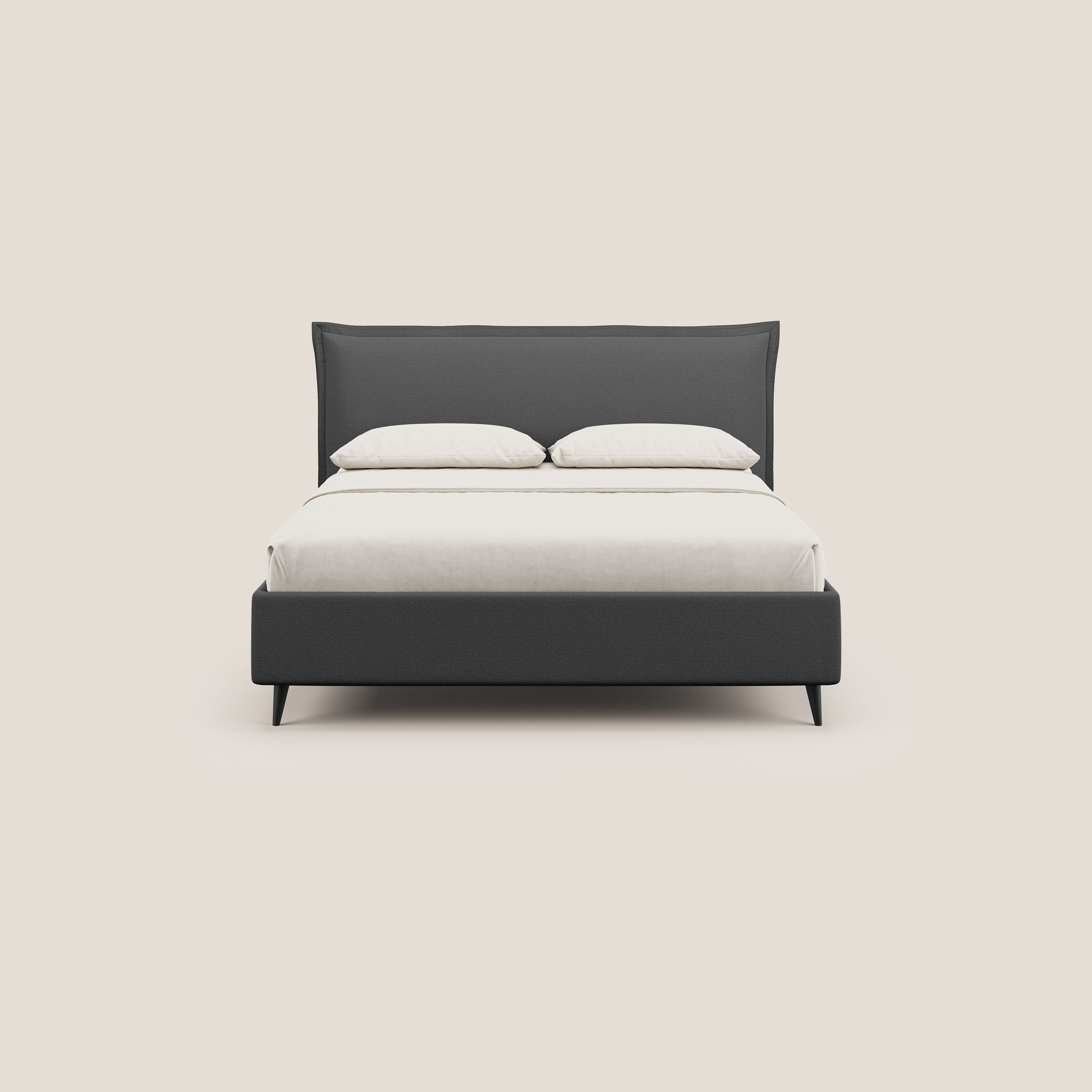 Hans letto contenitore imbottito minimal in tessuto simil cotone impermeabile T19 antracite - divani.store