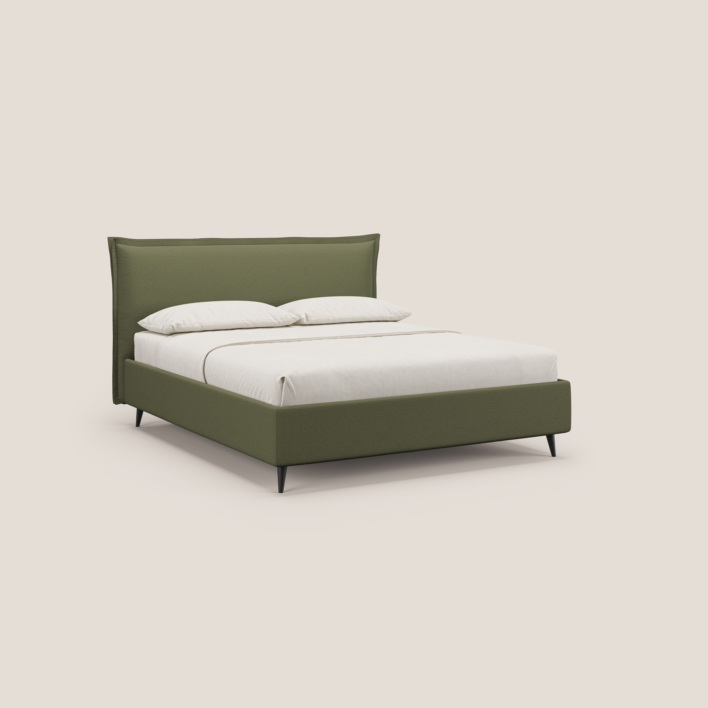 Hans letto contenitore imbottito minimal in tessuto simil cotone impermeabile T19 verde - divani.store