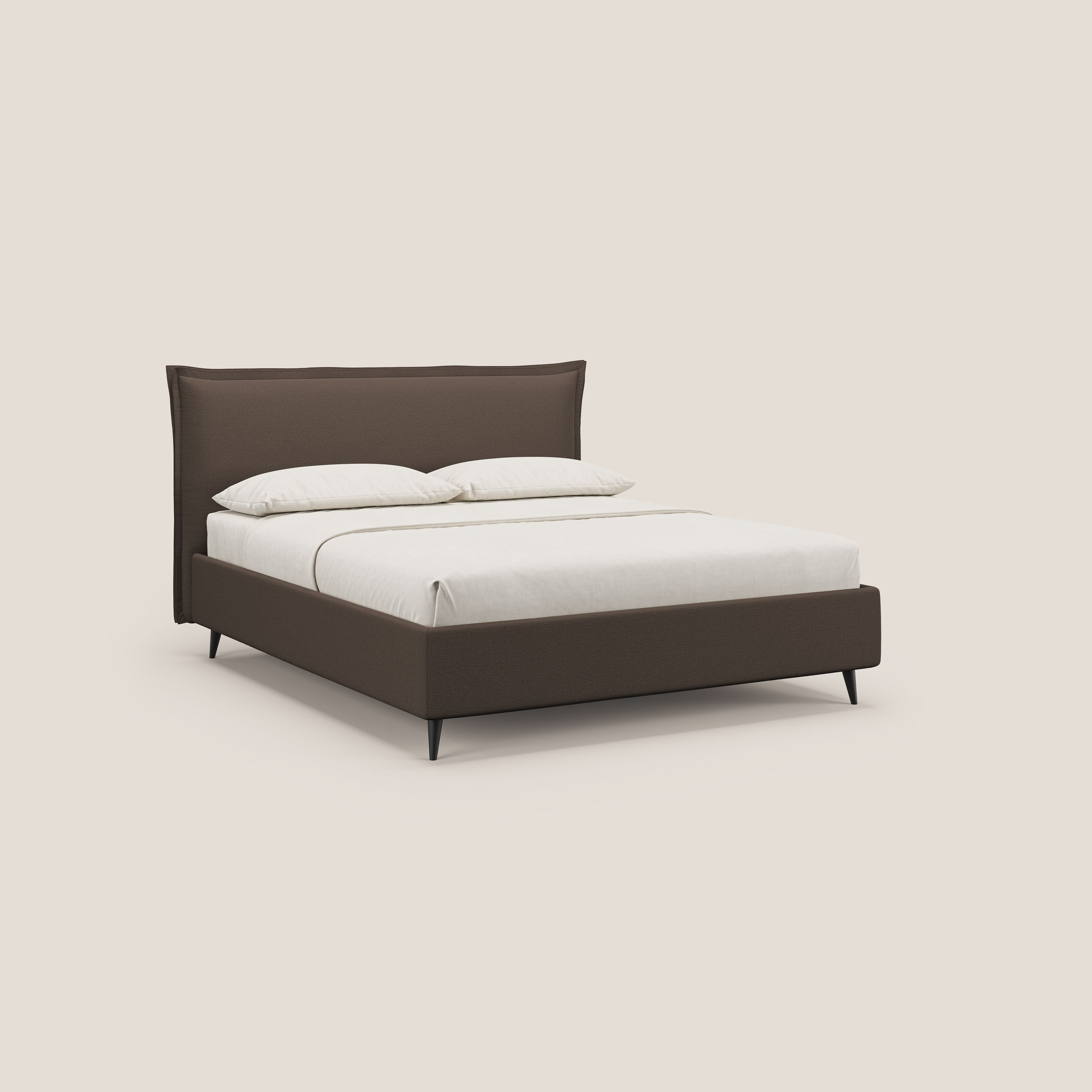 Hans letto contenitore imbottito minimal in tessuto simil cotone impermeabile T19 marrone - divani.store