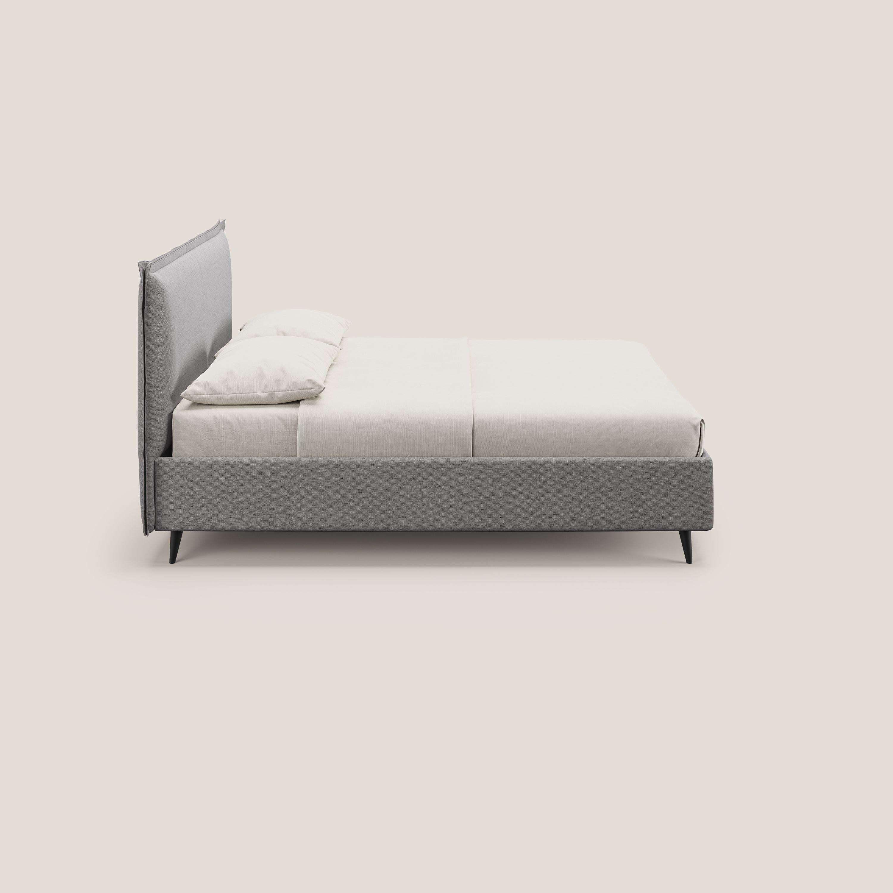 Hans letto contenitore imbottito minimal in tessuto simil cotone impermeabile T19 grigio - divani.store