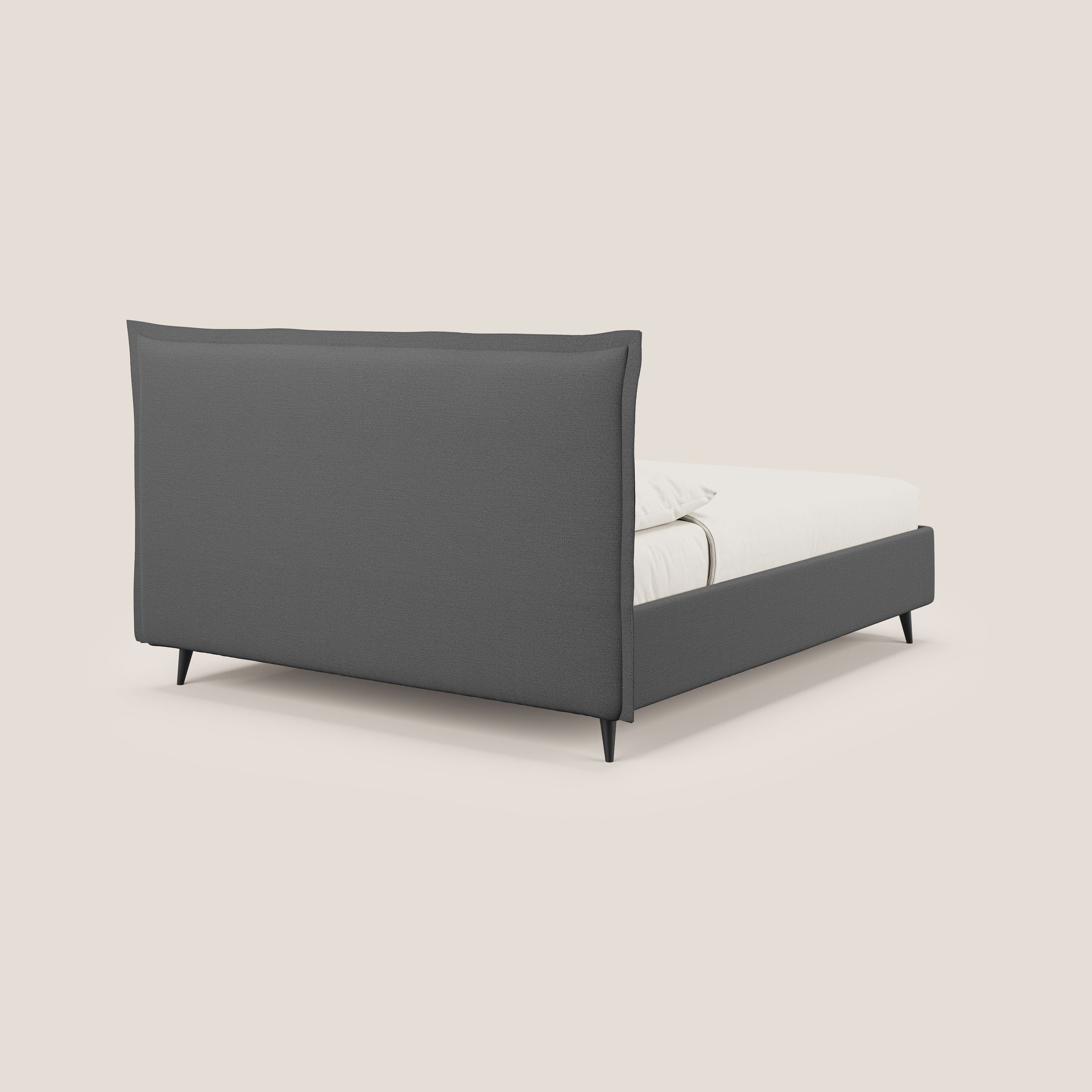 Hans letto contenitore imbottito minimal in tessuto simil cotone impermeabile T19 antracite - divani.store