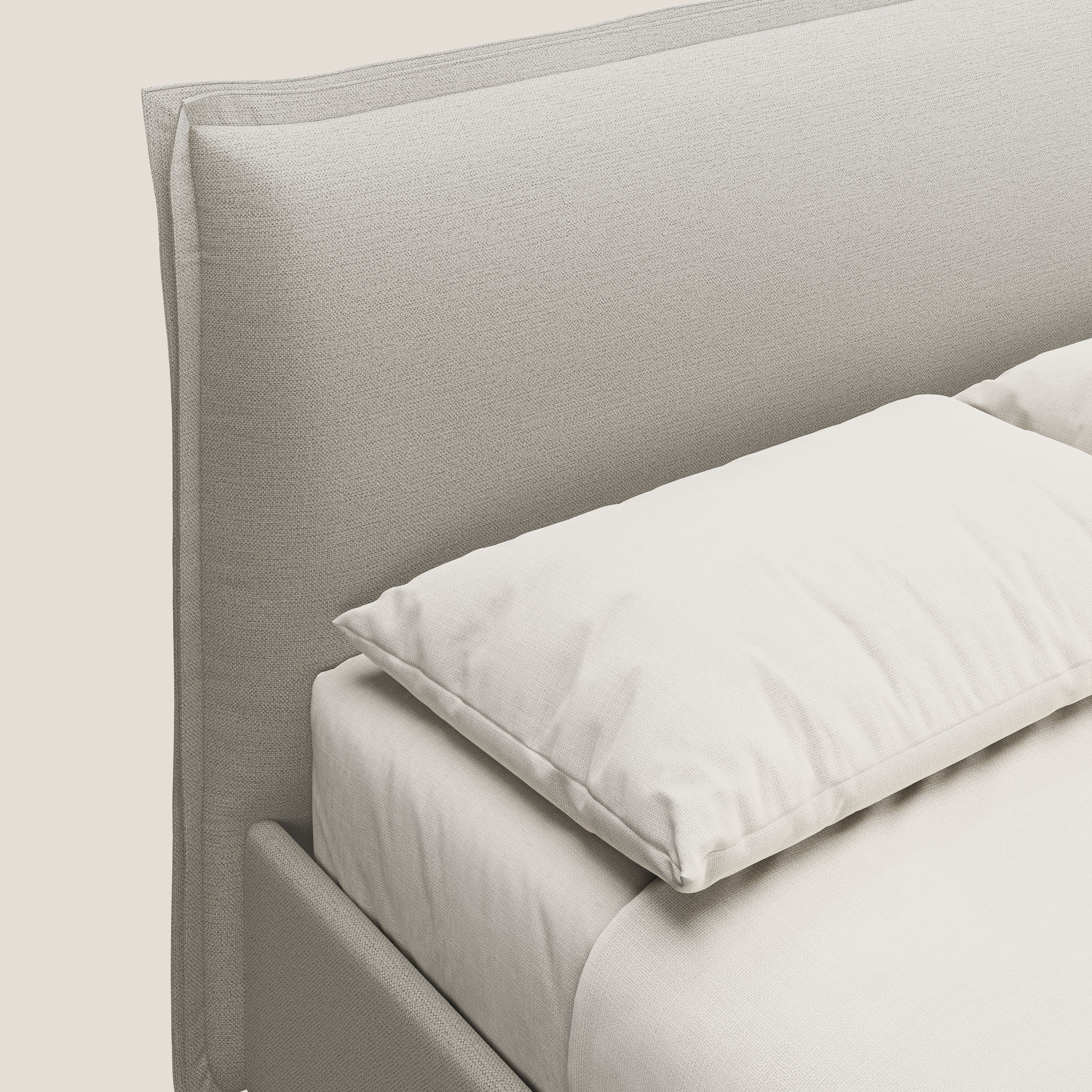 Hans letto contenitore imbottito minimal in tessuto simil cotone impermeabile T19 panna - divani.store