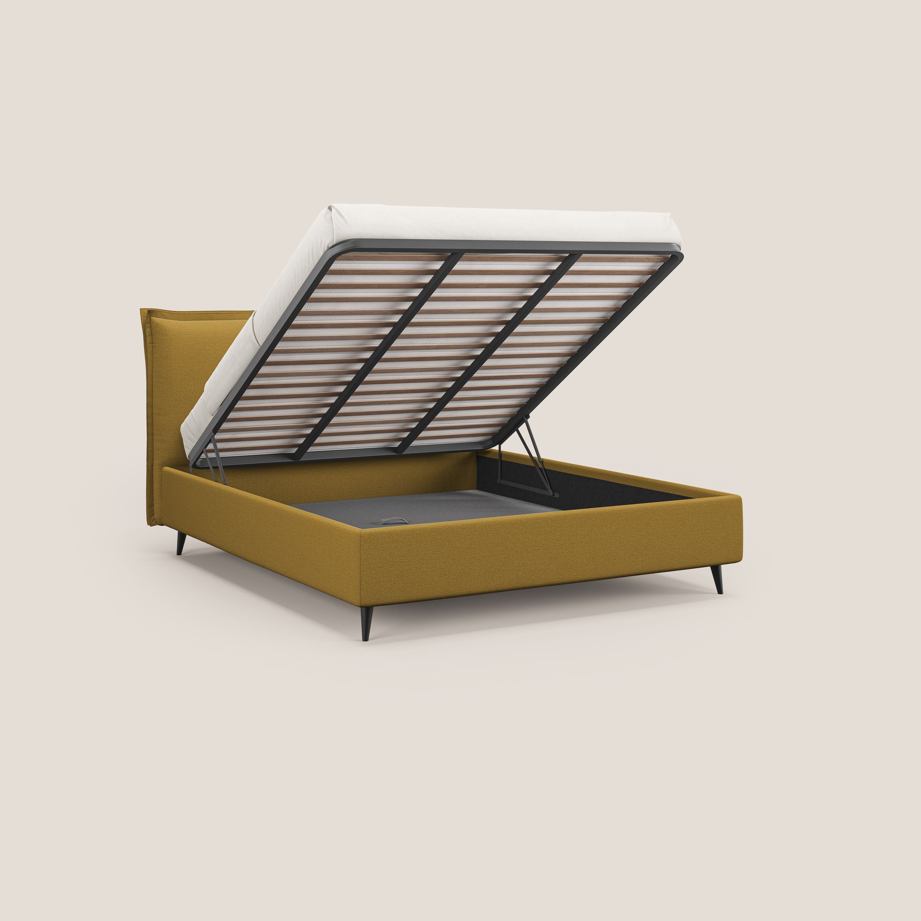 Hans letto contenitore imbottito minimal in tessuto simil cotone impermeabile T19 giallo - divani.store