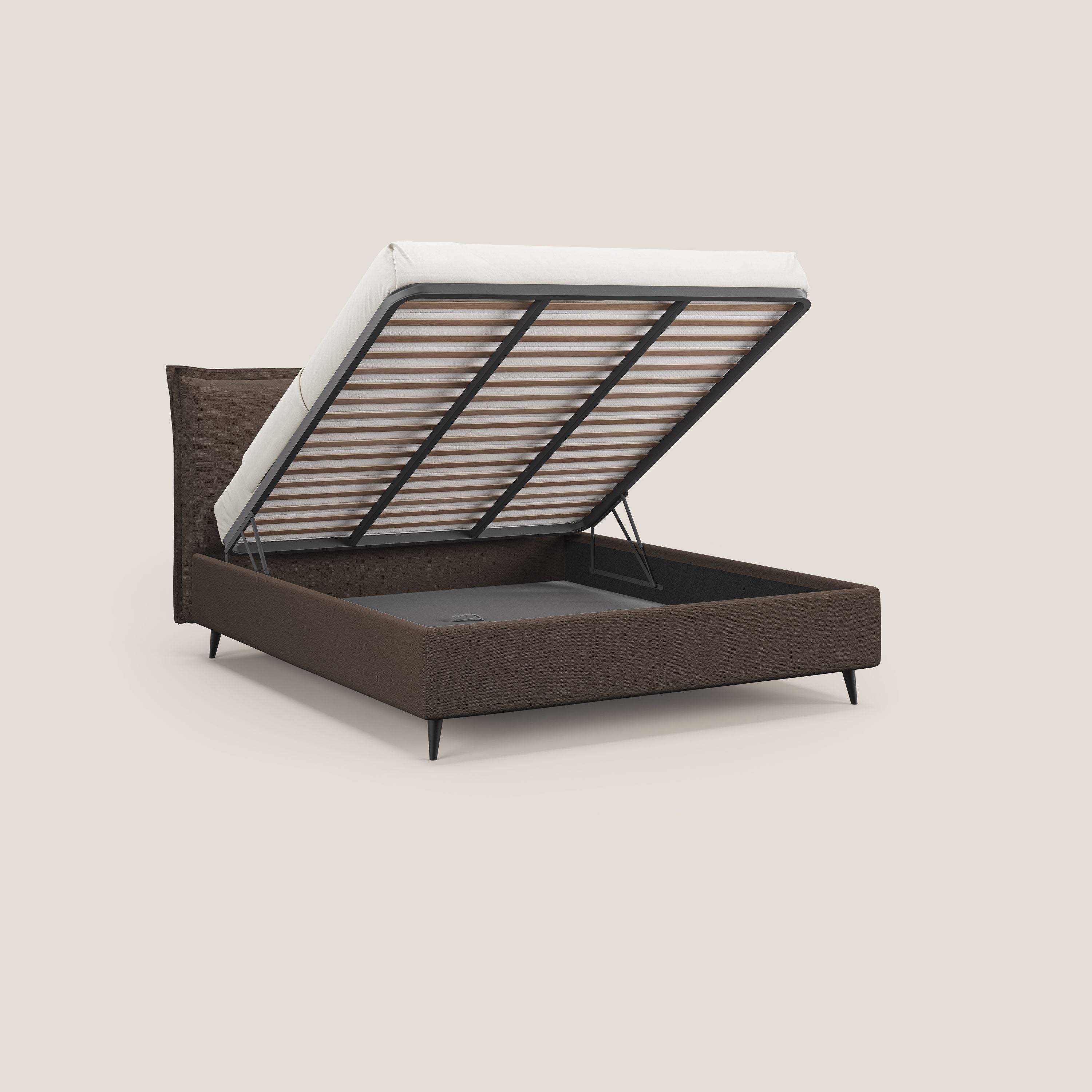 Hans letto contenitore imbottito minimal in tessuto simil cotone impermeabile T19 marrone - divani.store