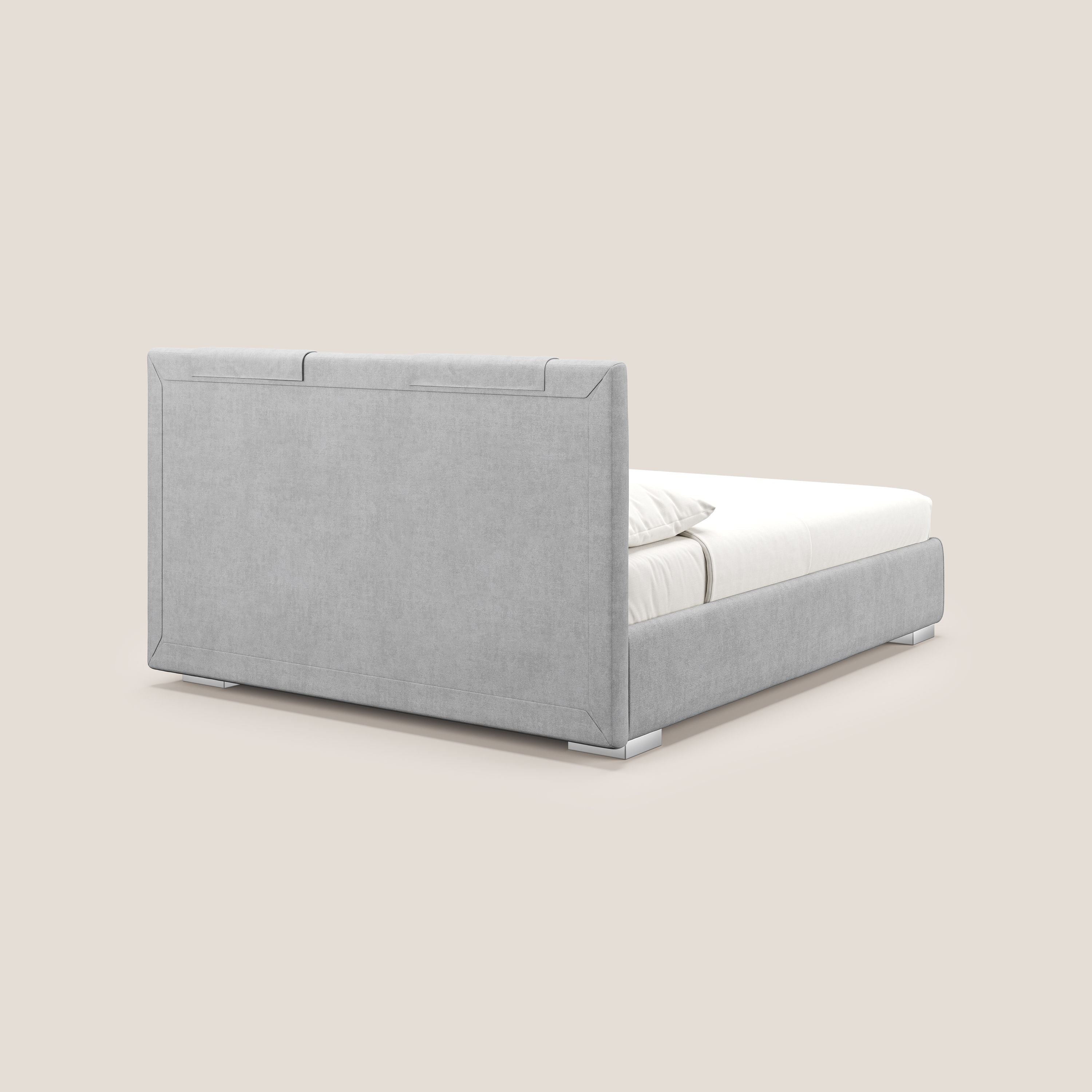 Horus letto imbottito contenitore e presa USB sulla testata in tessuto impermeabile T02 grigio chiaro - divani.store