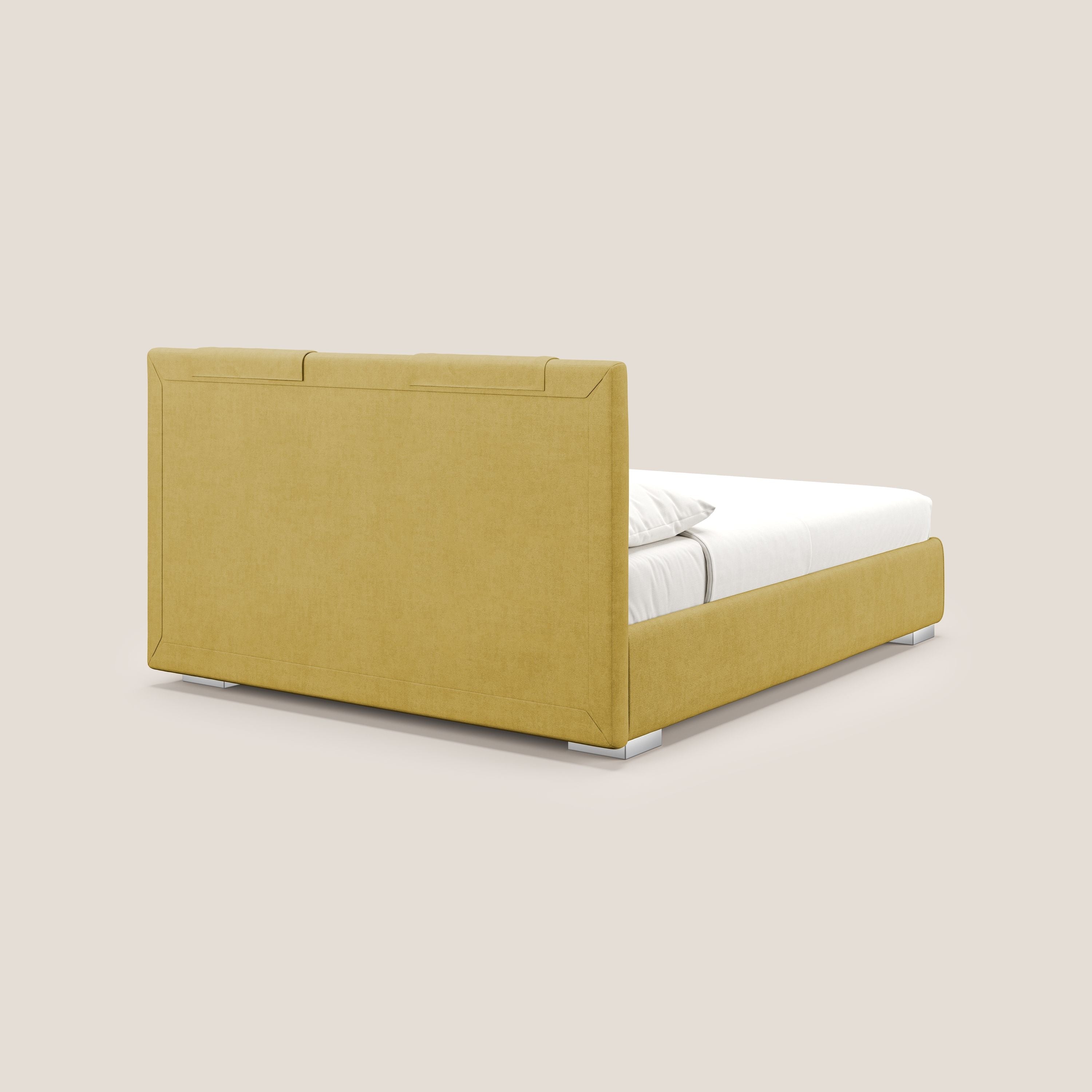 Horus letto imbottito contenitore e presa USB sulla testata in tessuto impermeabile T02 giallo - divani.store