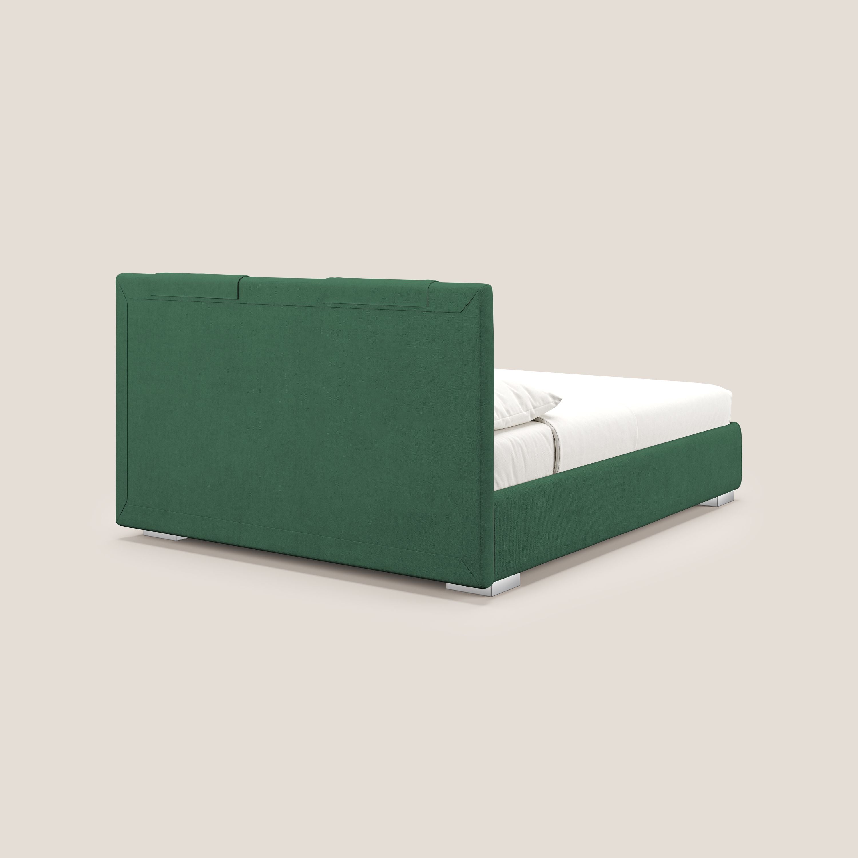 Horus letto imbottito contenitore e presa USB sulla testata in tessuto impermeabile T02 verde - divani.store