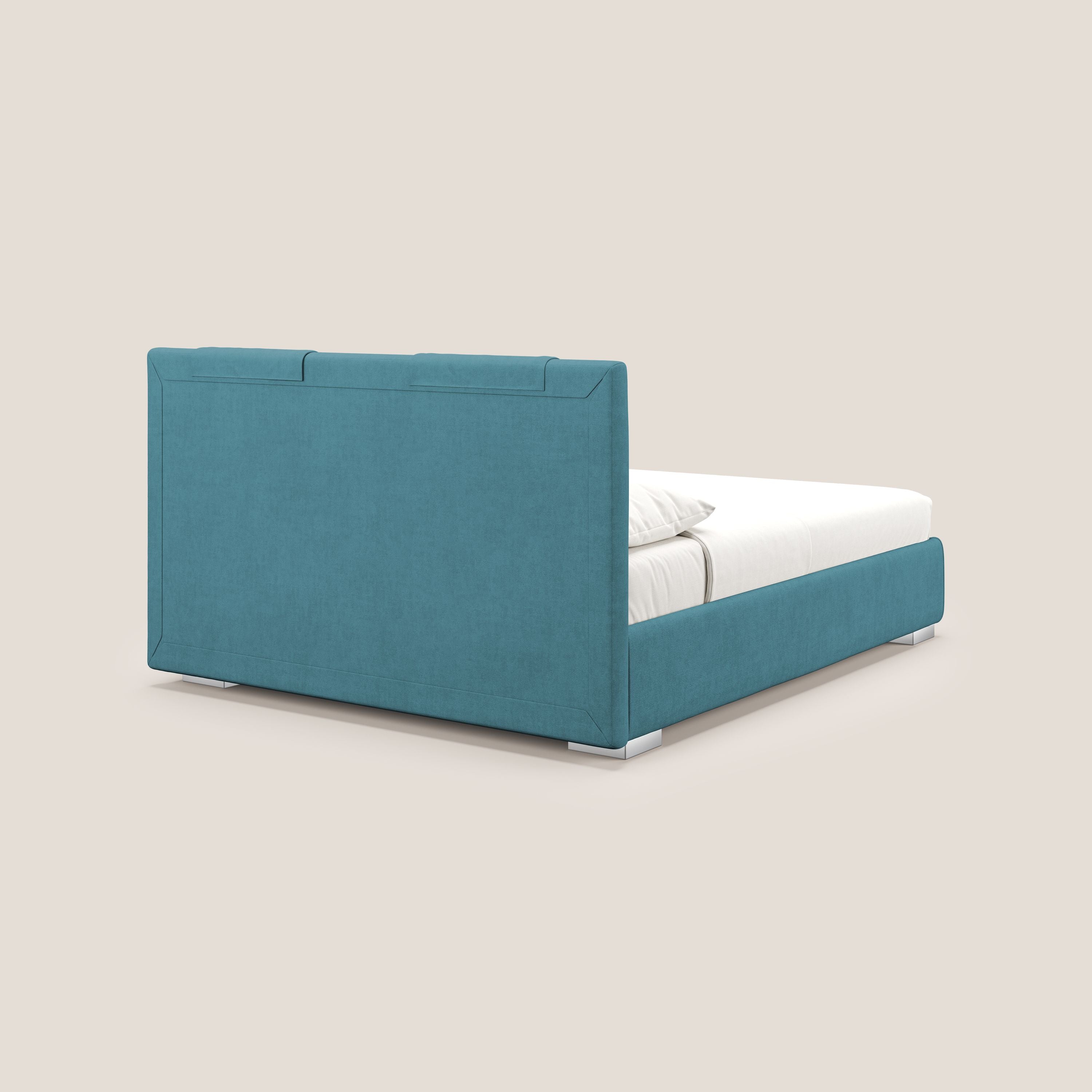 Horus letto imbottito contenitore e presa USB sulla testata in tessuto impermeabile T02 azzurro - divani.store