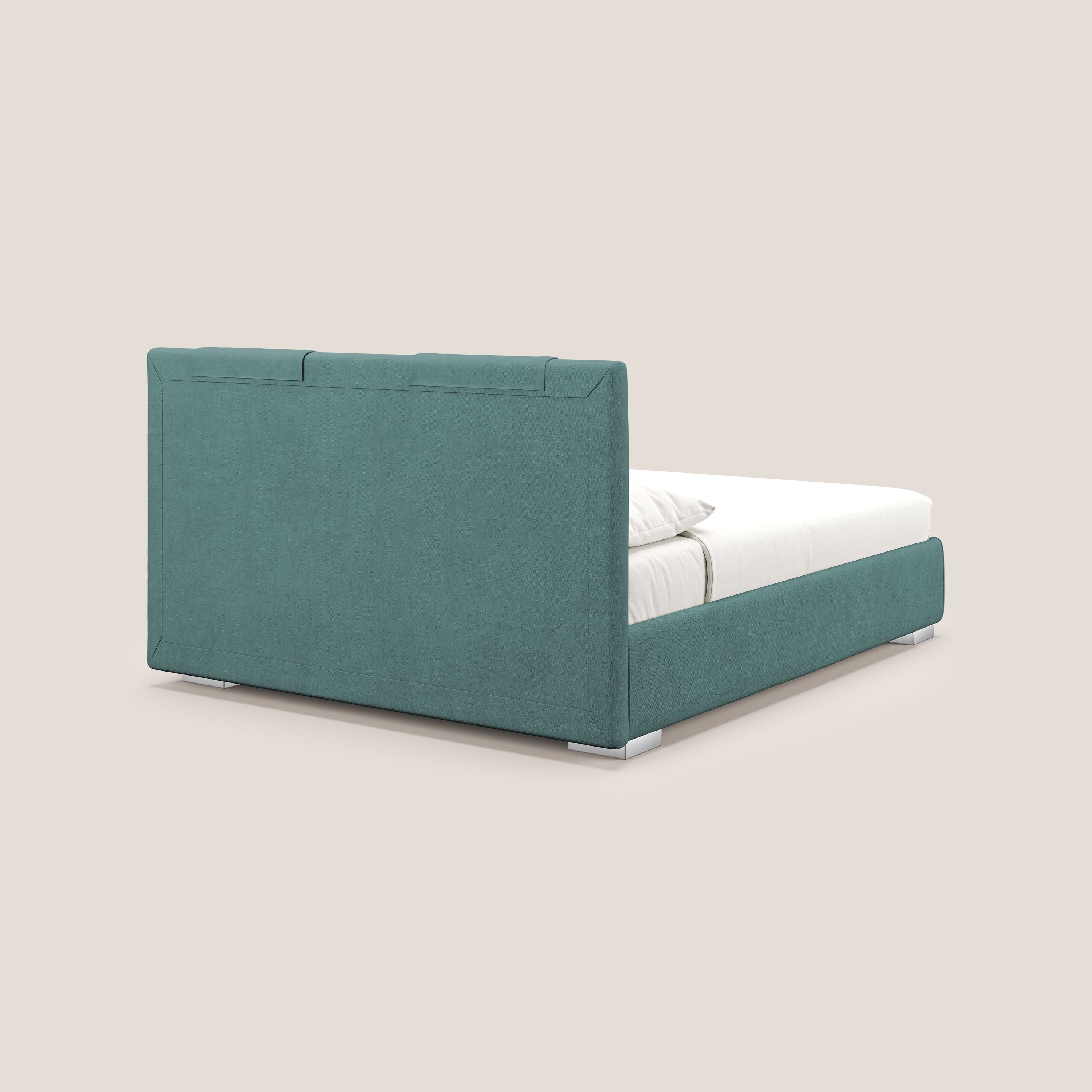 Horus letto imbottito contenitore e presa USB sulla testata in tessuto impermeabile T02 petrolio - divani.store