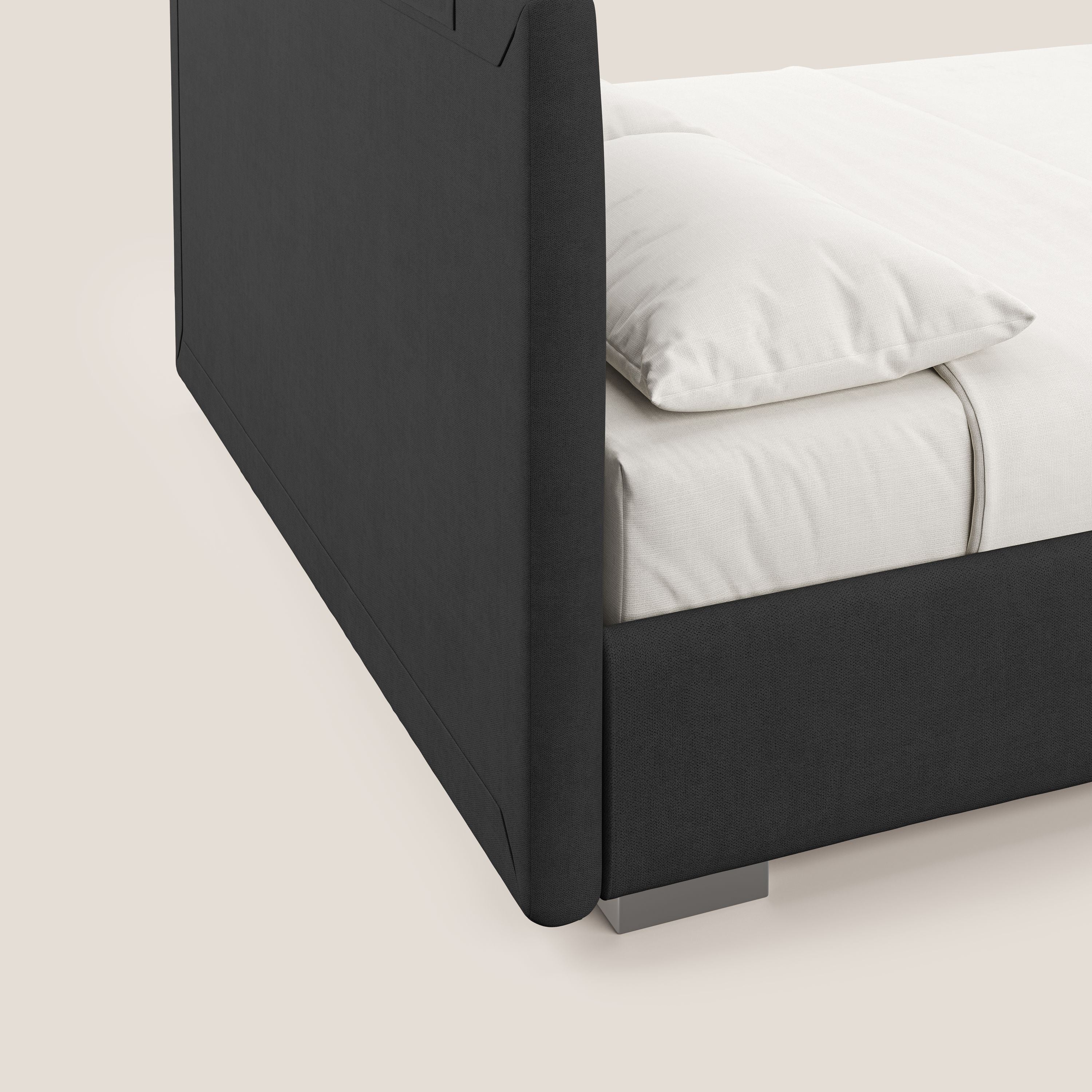 Horus letto imbottito contenitore e presa USB sulla testata in tessuto impermeabile T02 nero - divani.store