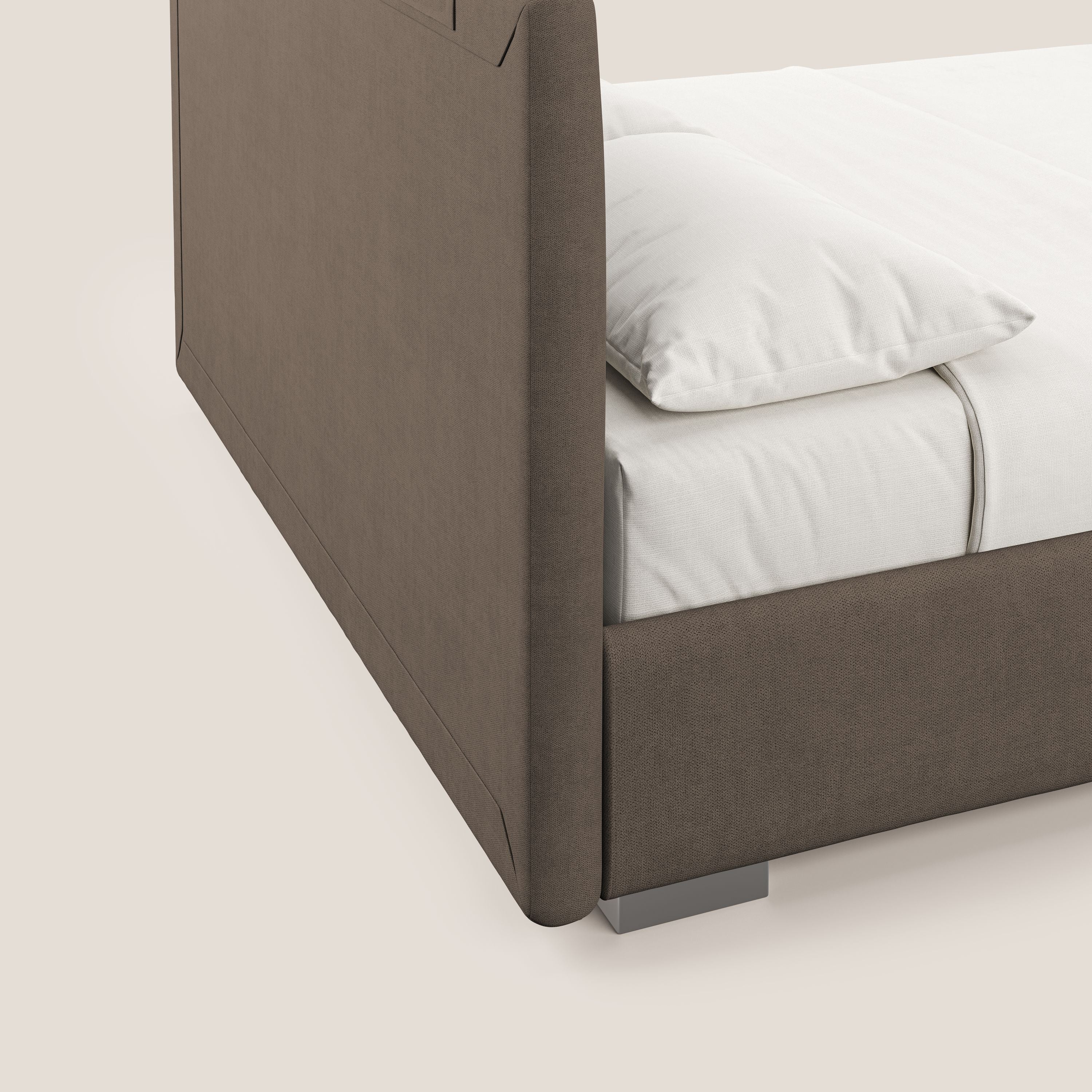 Horus letto imbottito contenitore e presa USB sulla testata in tessuto impermeabile T02 marrone - divani.store