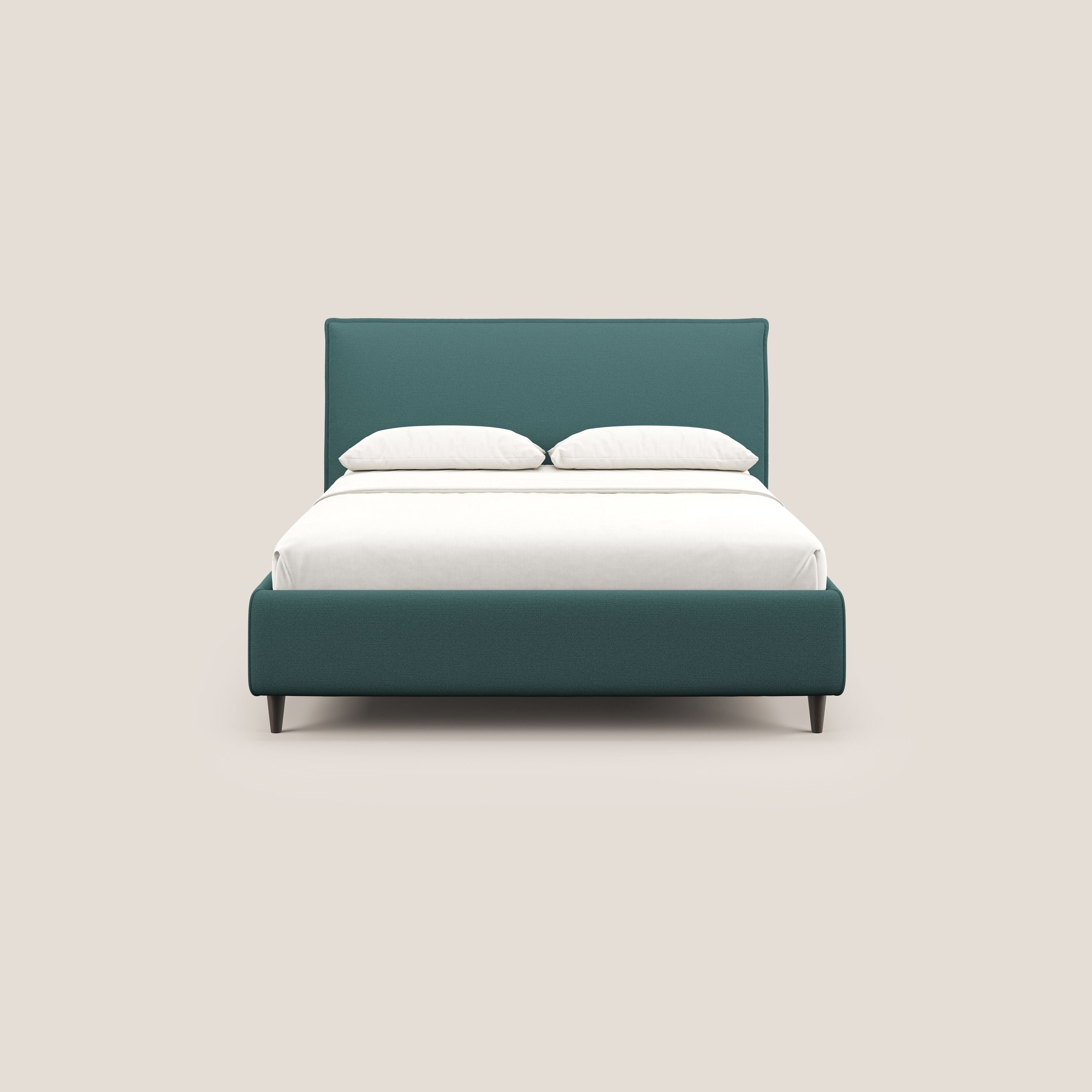 Hunter letto imbottito contenitore sfoderabile in tessuto impermeabile fiammato T19 petrolio - divani.store