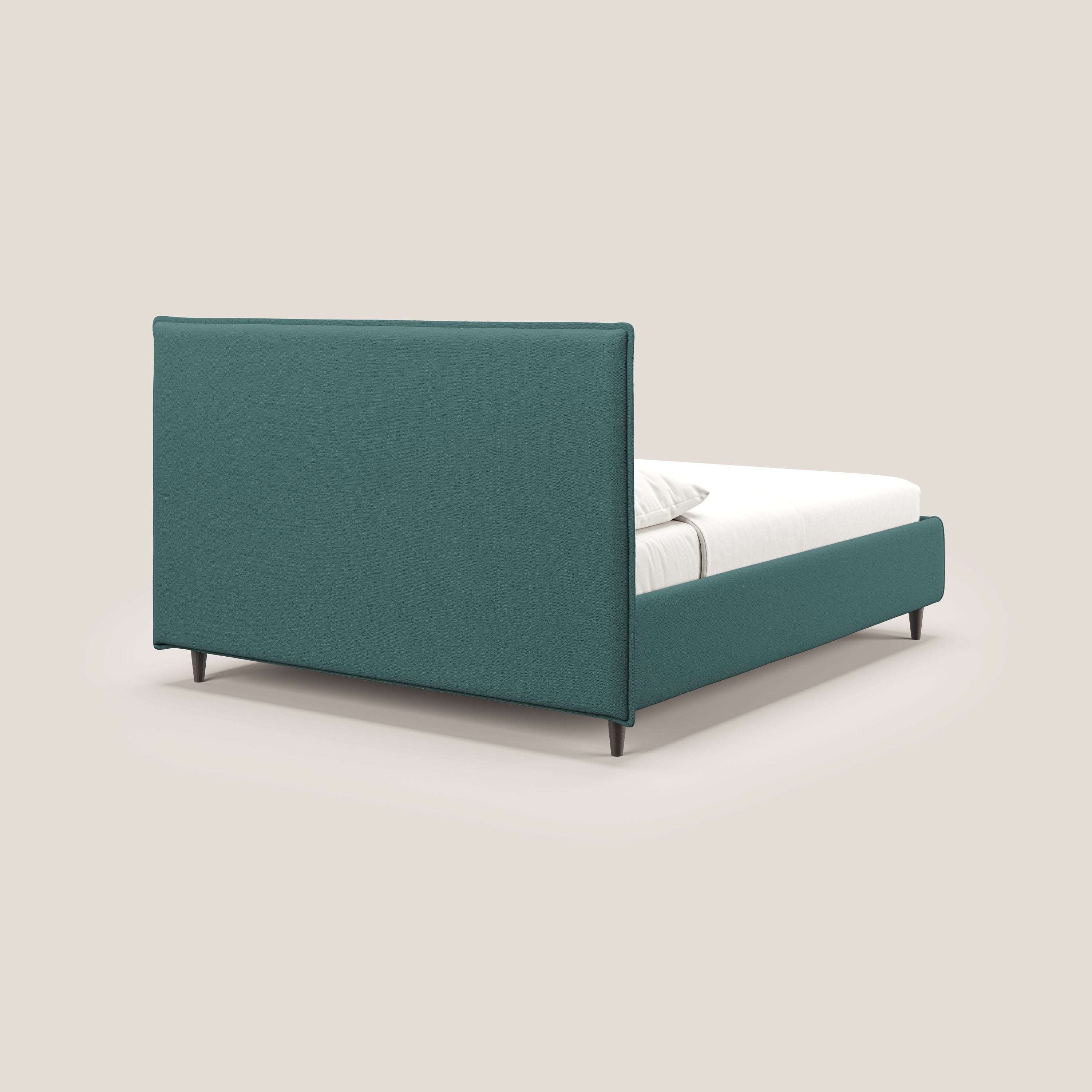 Hunter letto imbottito contenitore sfoderabile in tessuto impermeabile fiammato T19 petrolio - divani.store