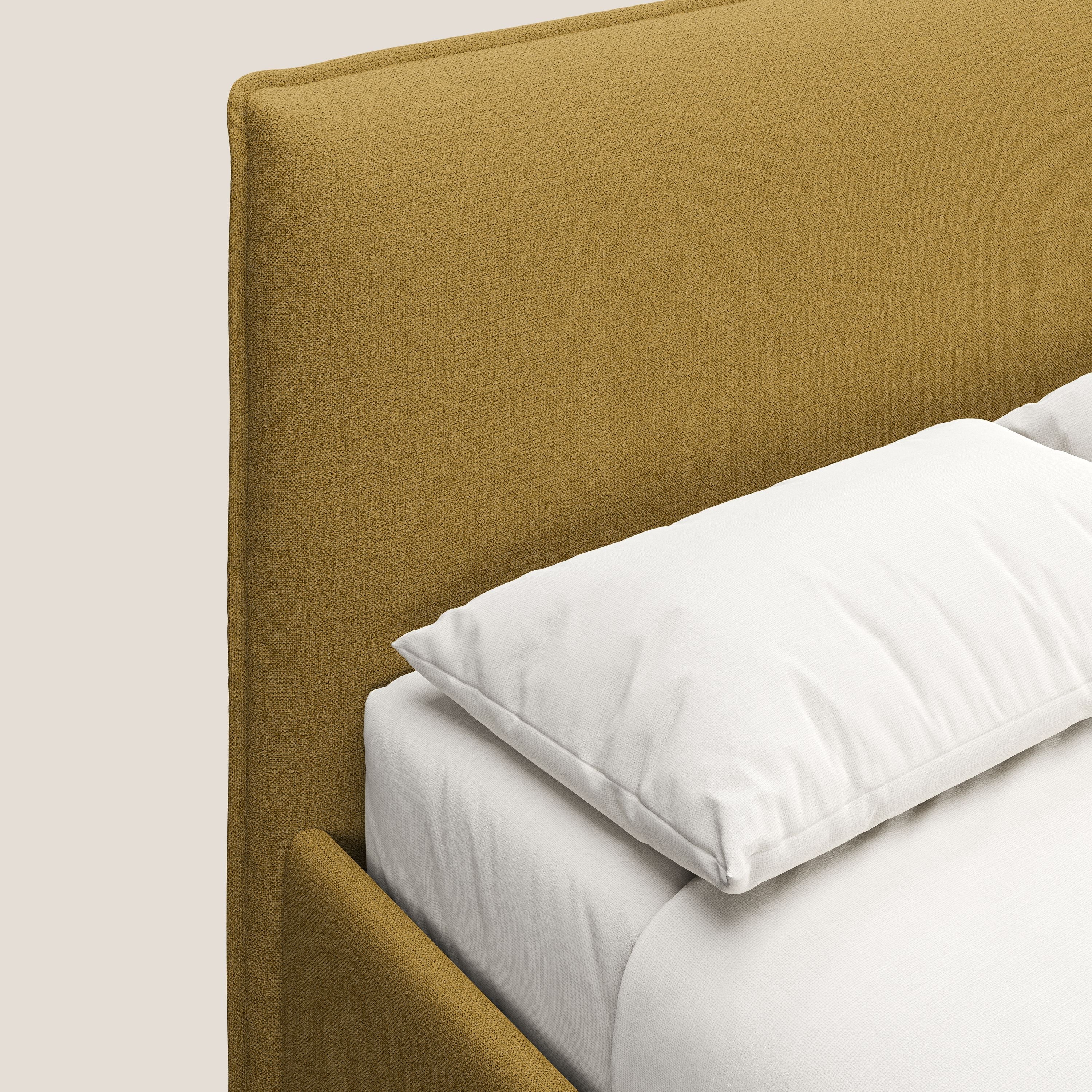 Hunter letto imbottito contenitore sfoderabile in tessuto impermeabile fiammato T19 giallo - divani.store