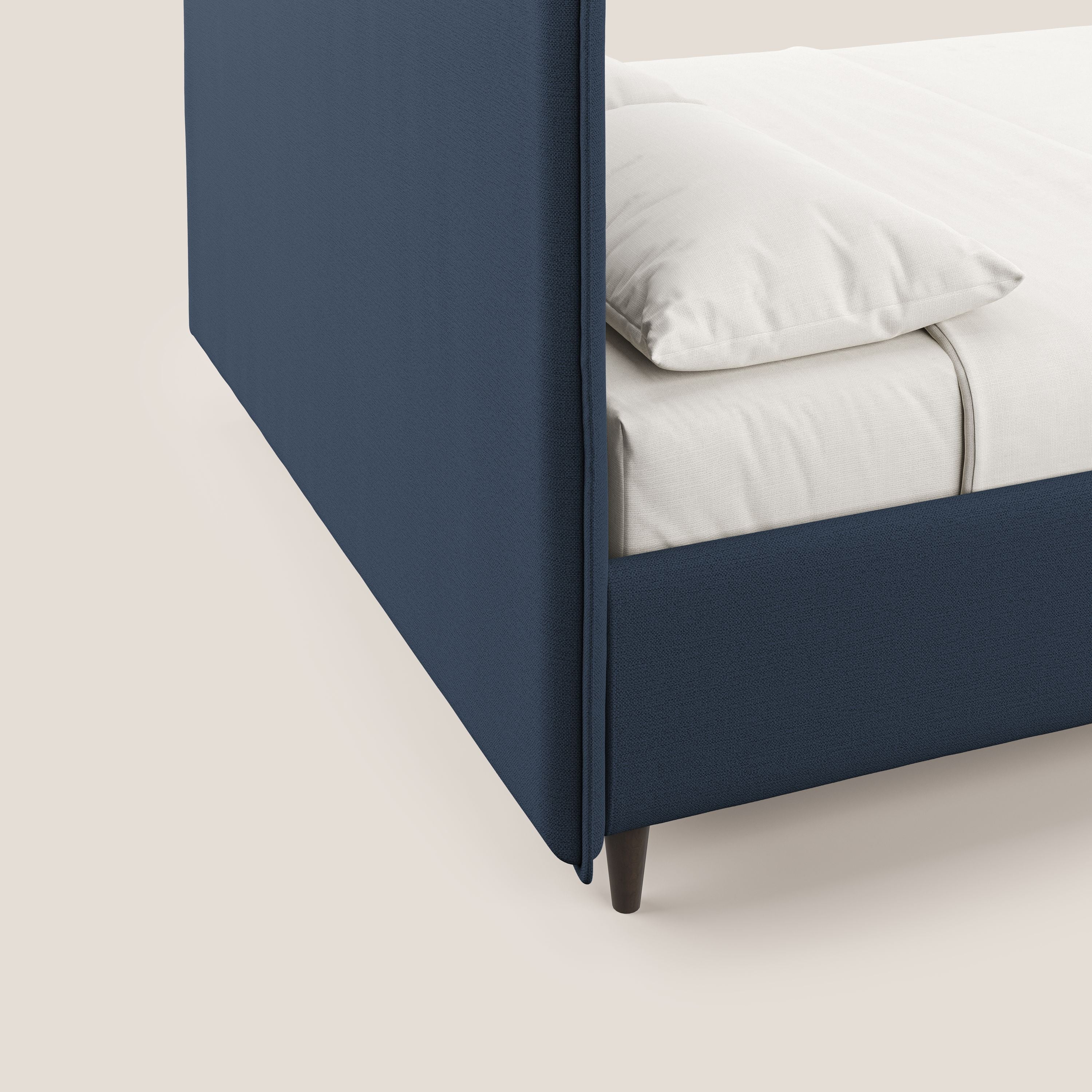 Hunter letto imbottito contenitore sfoderabile in tessuto impermeabile fiammato T19 blu - divani.store