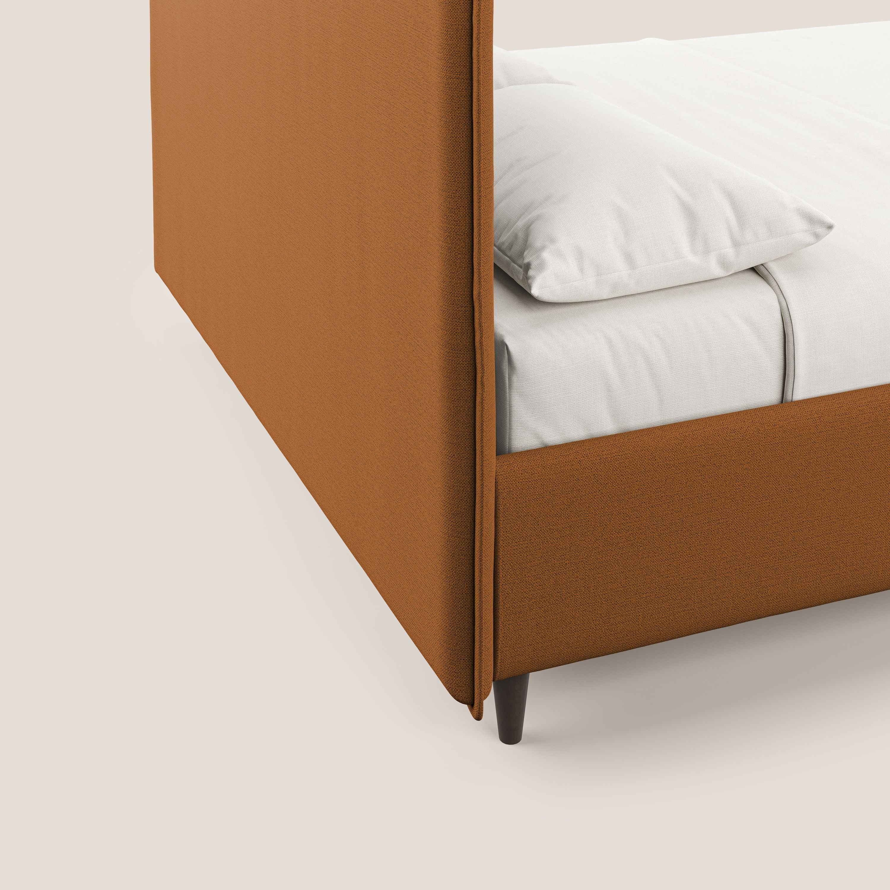 Hunter letto imbottito contenitore sfoderabile in tessuto impermeabile fiammato T19 arancio - divani.store