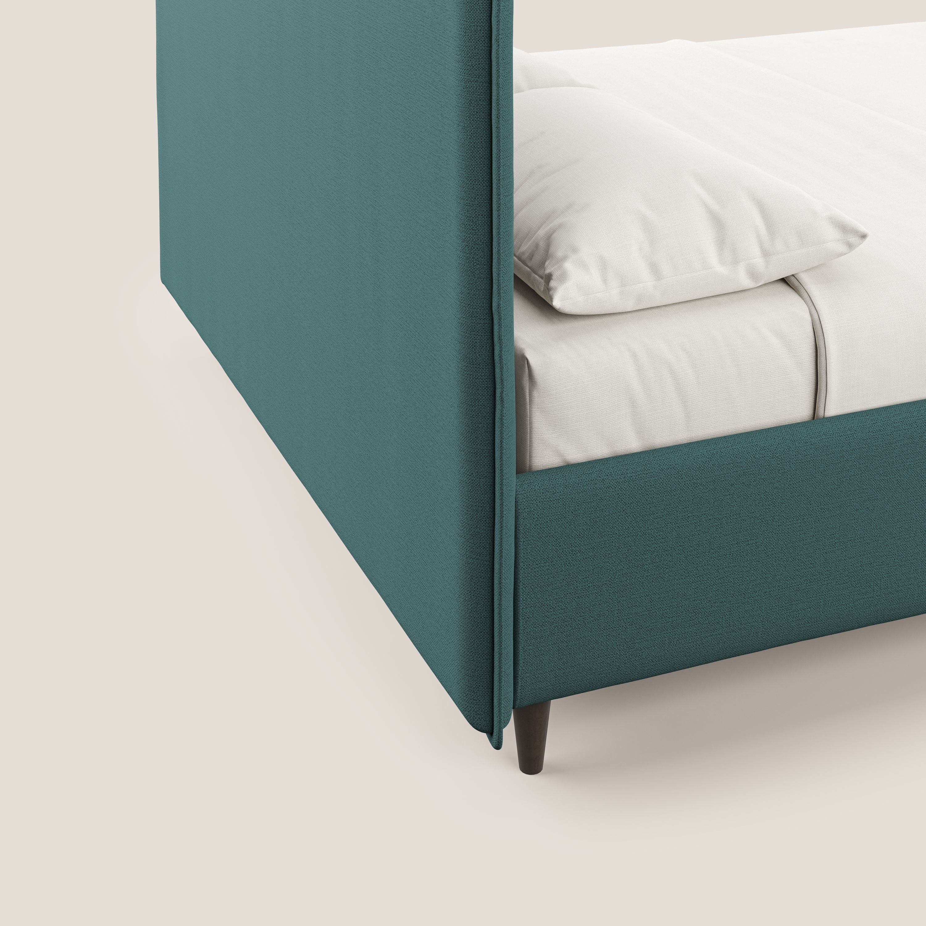 Hunter letto imbottito contenitore sfoderabile in tessuto impermeabile fiammato T19 petrolio - divani.store