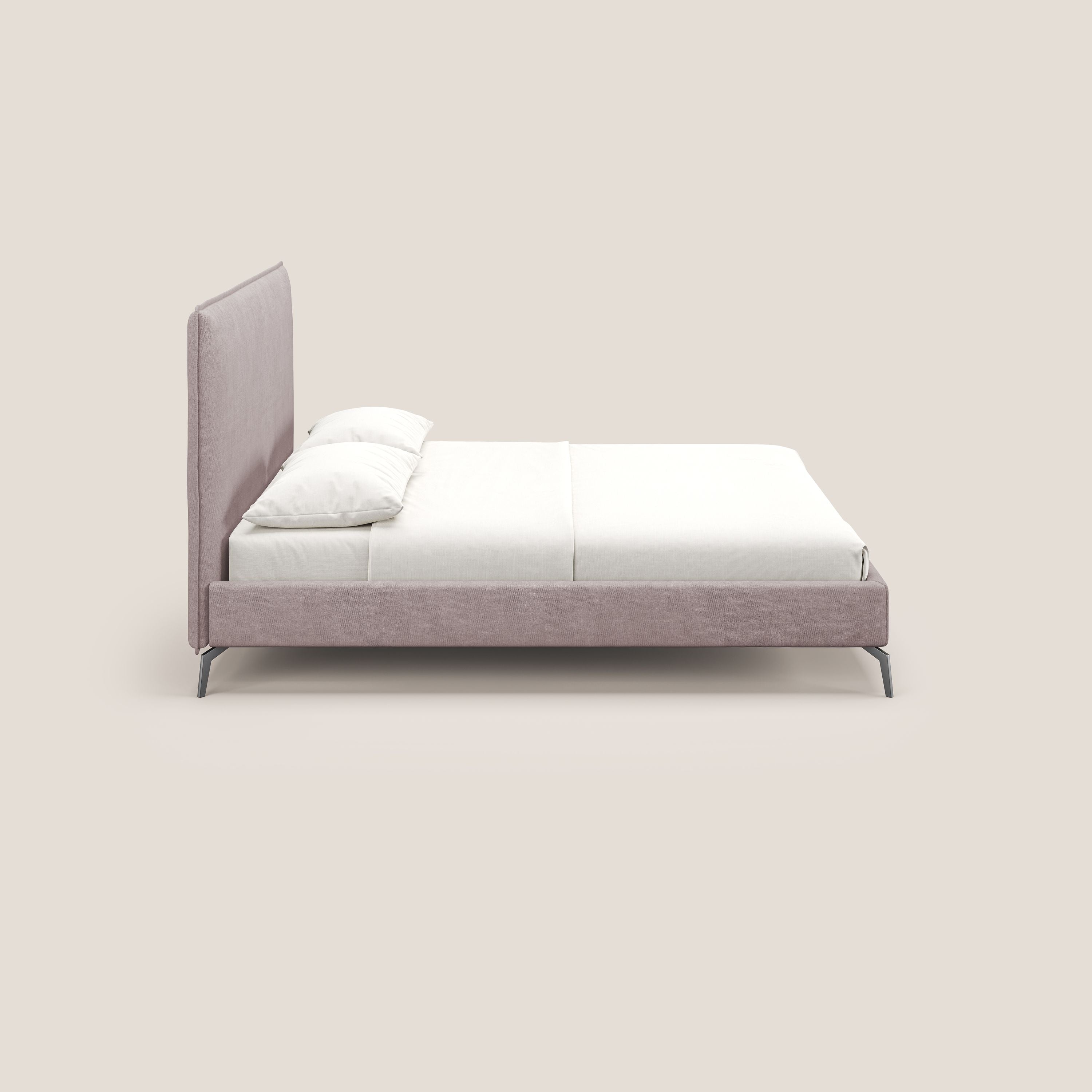 Iris letto imbottito con piedini neri sfoderabile in tessuto impermeabile T02 rosa - divani.store