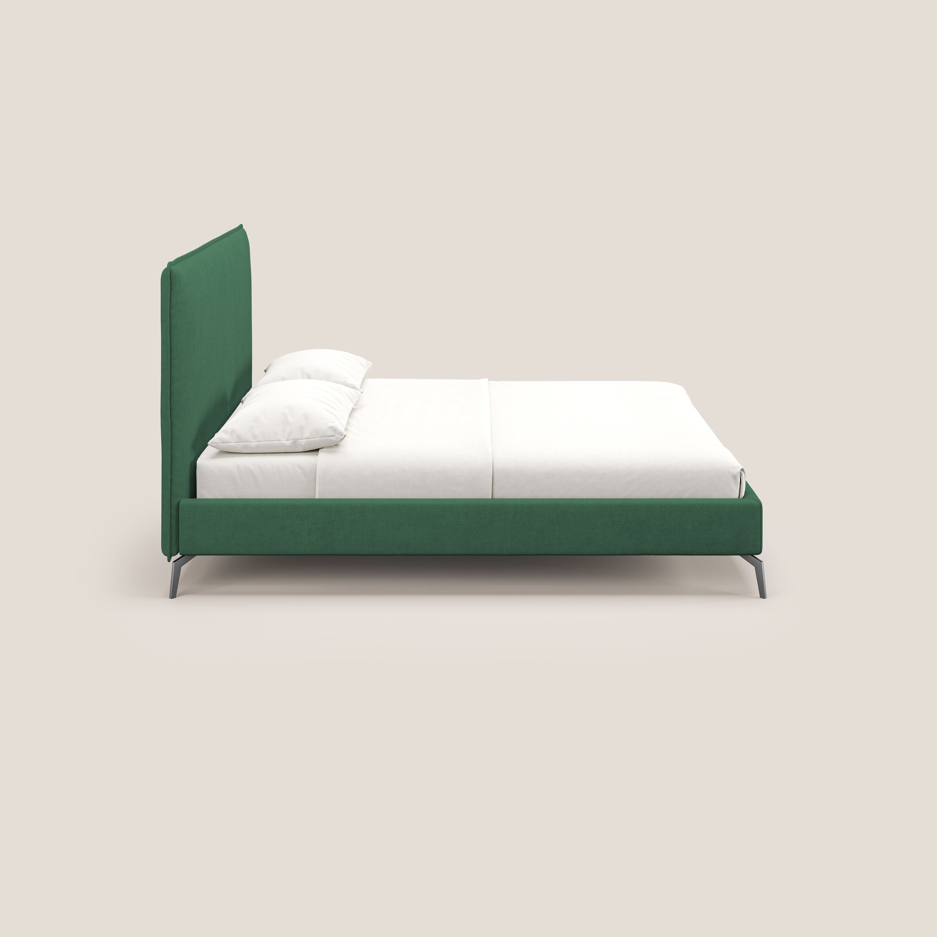 Iris letto imbottito con piedini neri sfoderabile in tessuto impermeabile T02 verde - divani.store