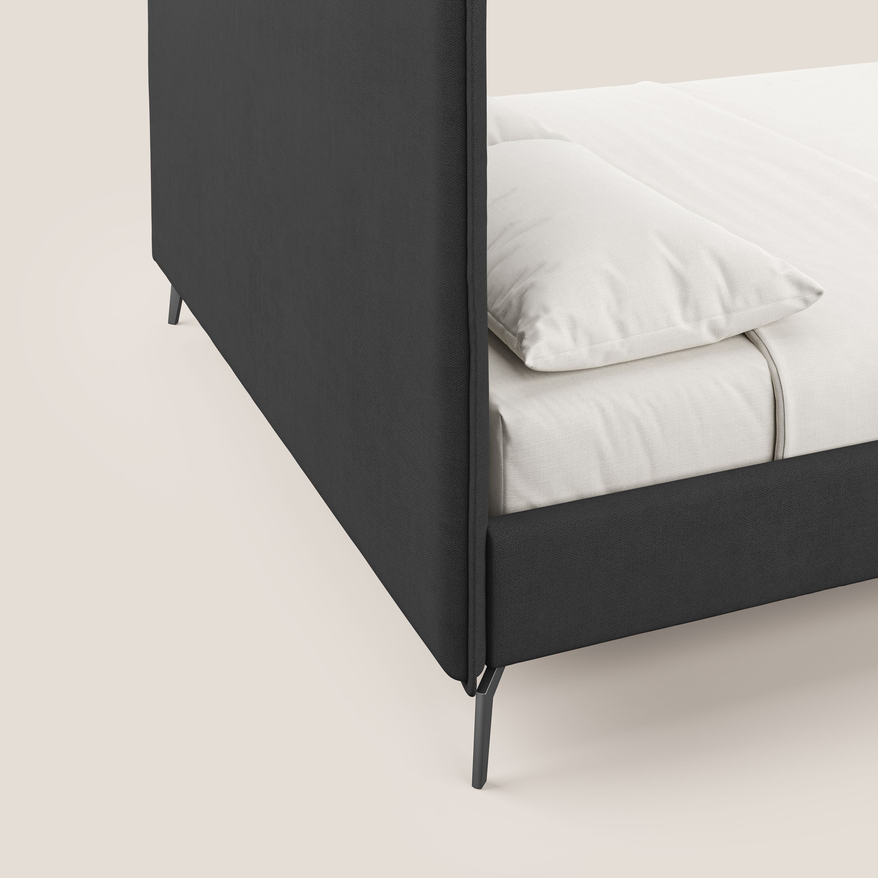Iris letto imbottito con piedini neri sfoderabile in tessuto impermeabile T02 nero - divani.store