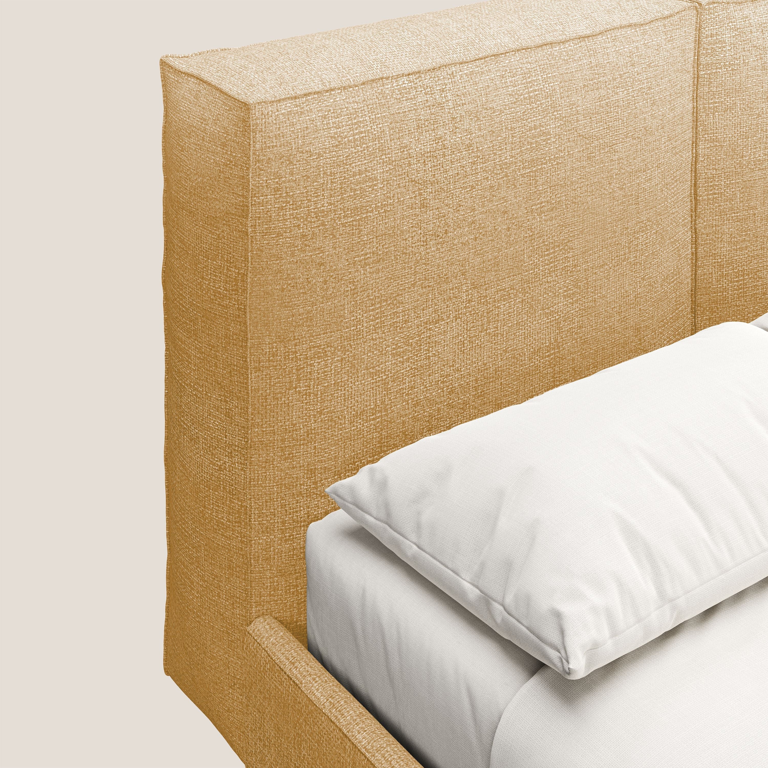 Isotta letto imbottito completamente sfoderabile in morbido tessuti impermeabile T10 giallo - divani.store