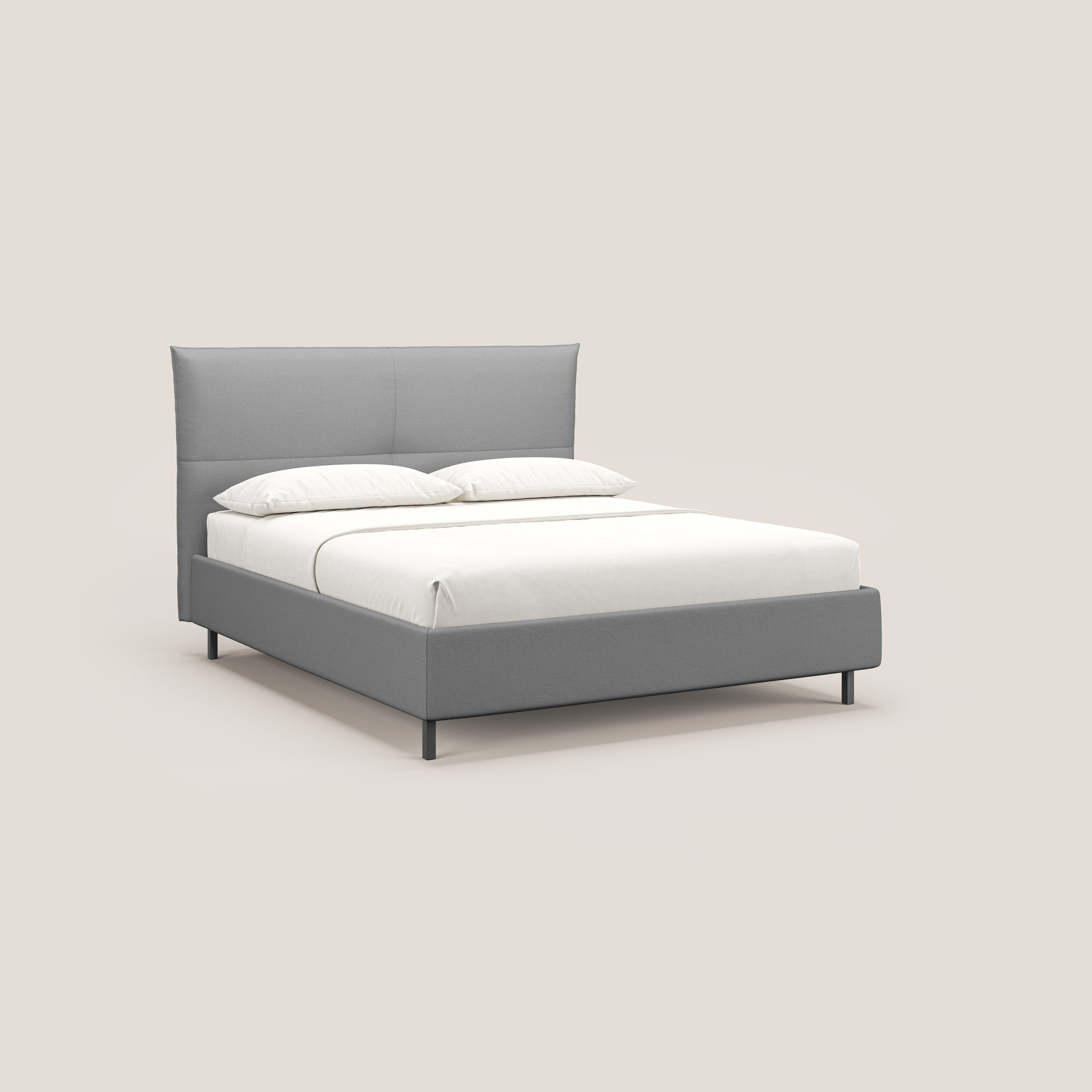 Izumi letto imbottito contenitore con piedi alti in tessuto smacchiabile T05 grigio - divani.store