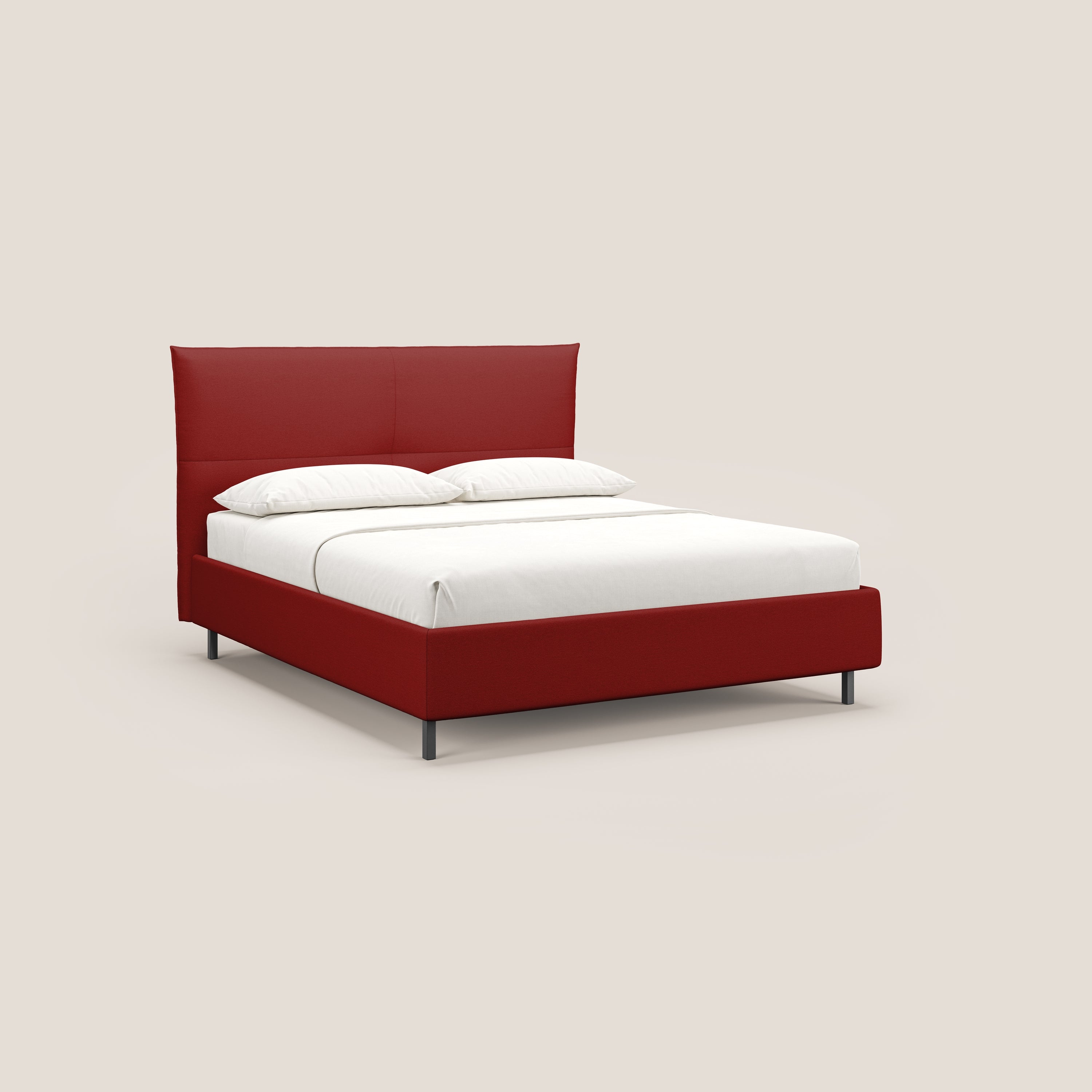 Izumi letto imbottito contenitore con piedi alti in tessuto smacchiabile T05 rosso - divani.store