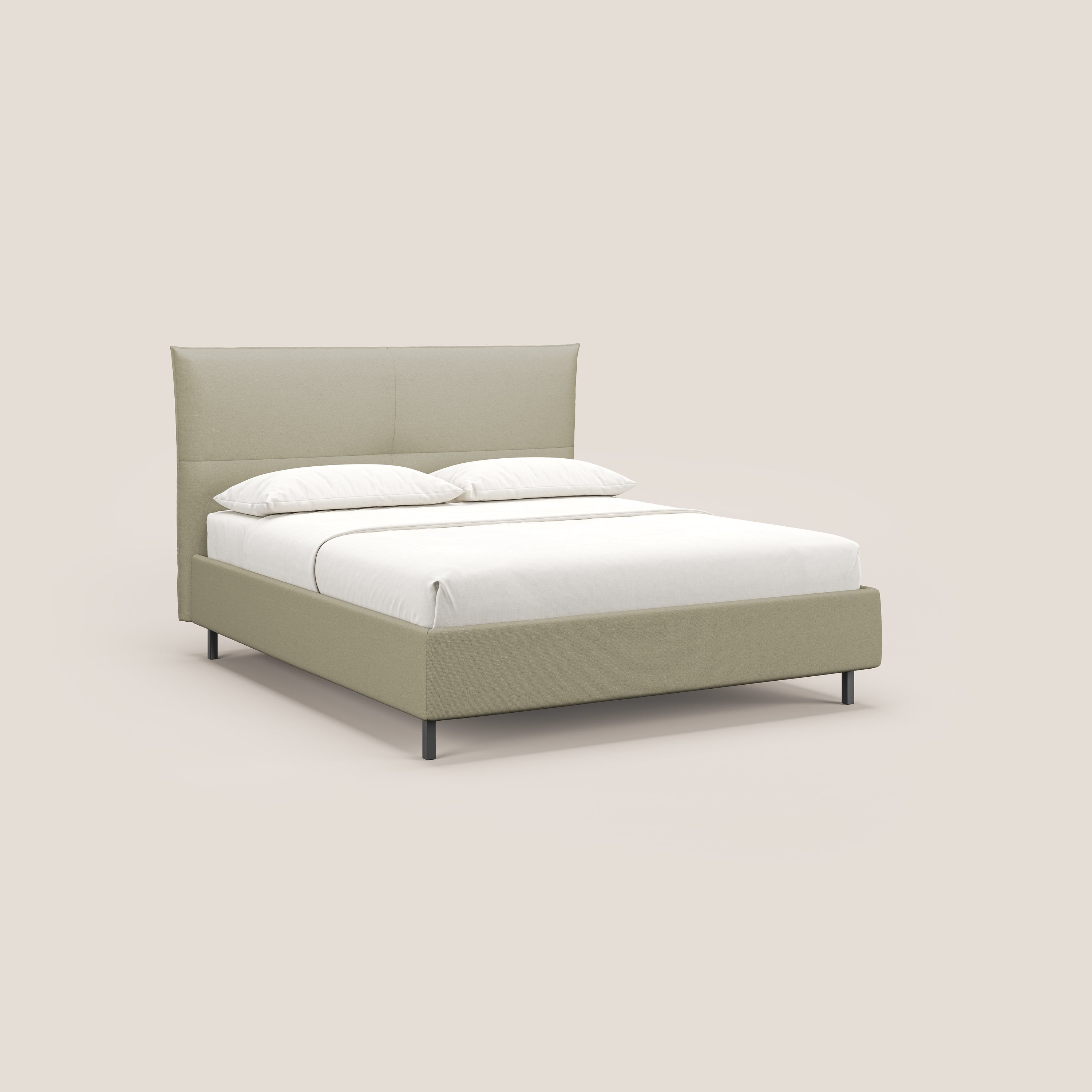 Izumi letto imbottito contenitore con piedi alti in tessuto smacchiabile T05 panna - divani.store