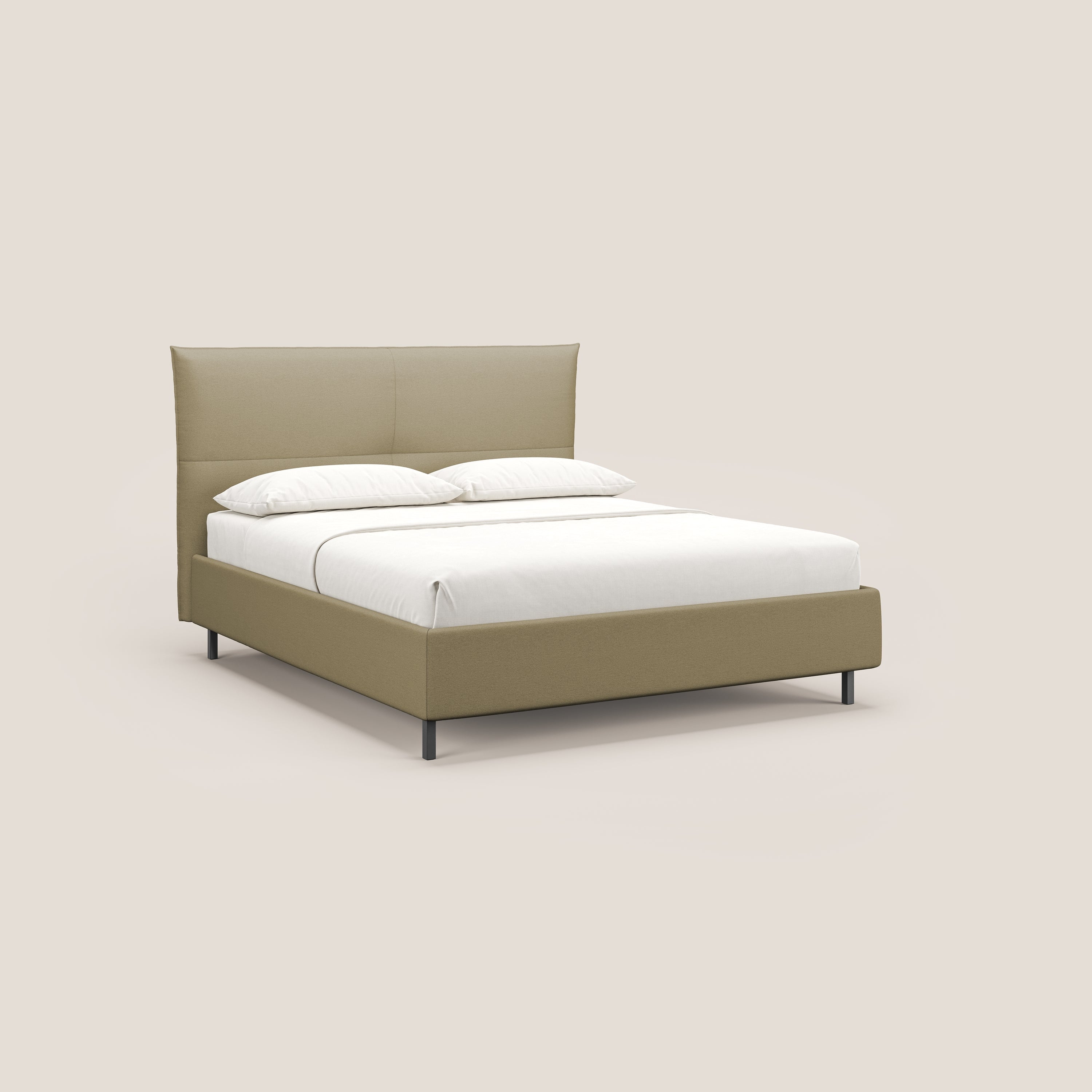 Izumi letto imbottito contenitore con piedi alti in tessuto smacchiabile T05 cammello - divani.store