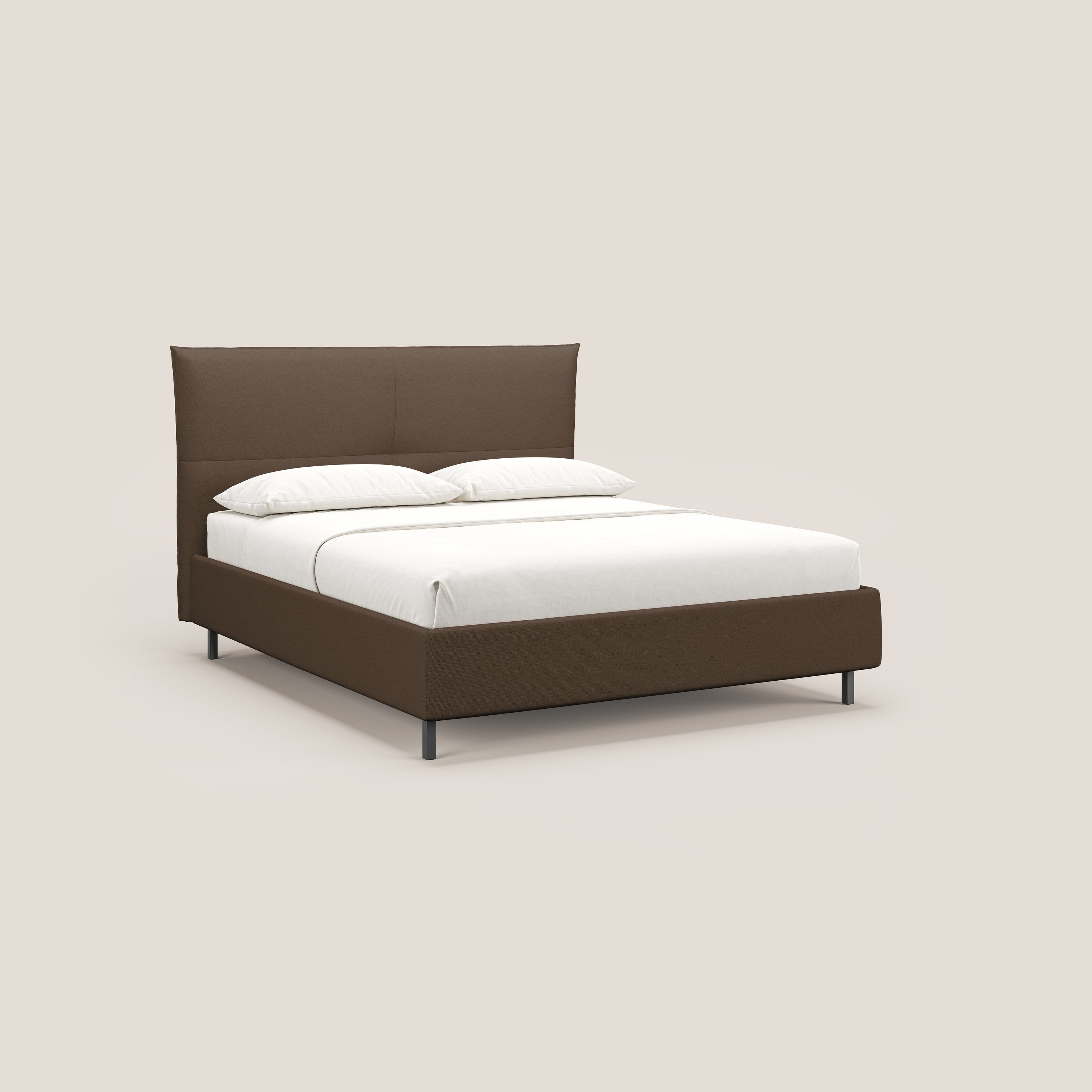 Izumi letto imbottito contenitore con piedi alti in tessuto smacchiabile T05 marrone - divani.store