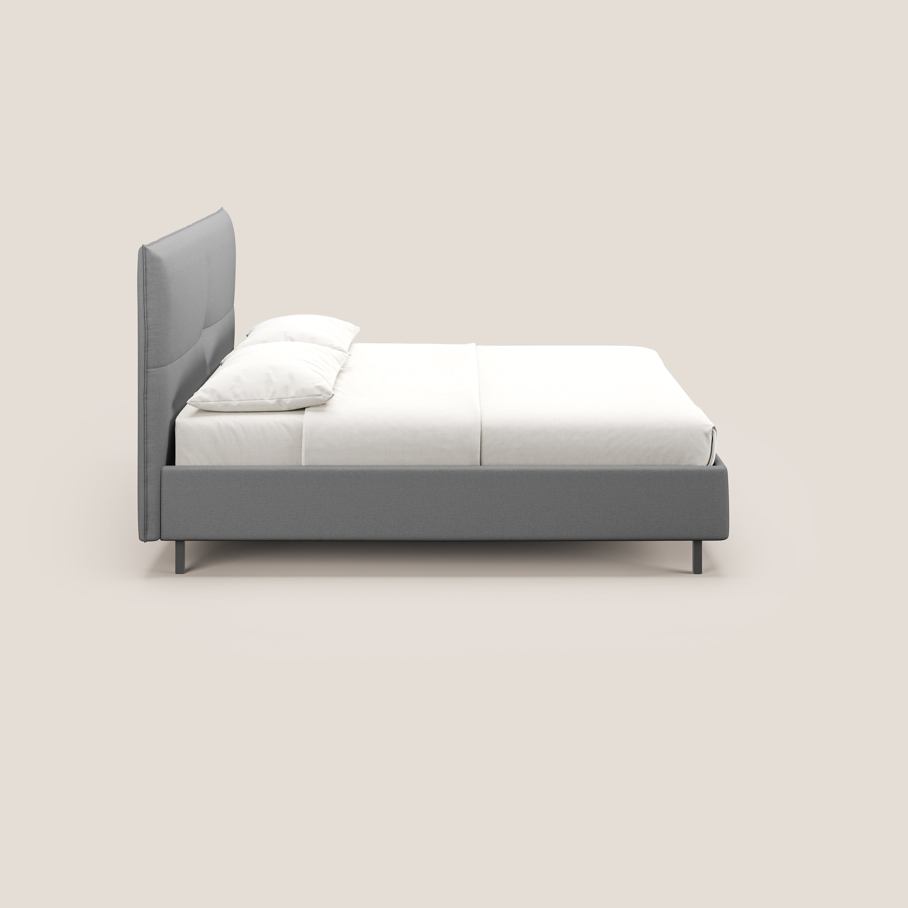 Izumi letto imbottito contenitore con piedi alti in tessuto smacchiabile T05 grigio - divani.store