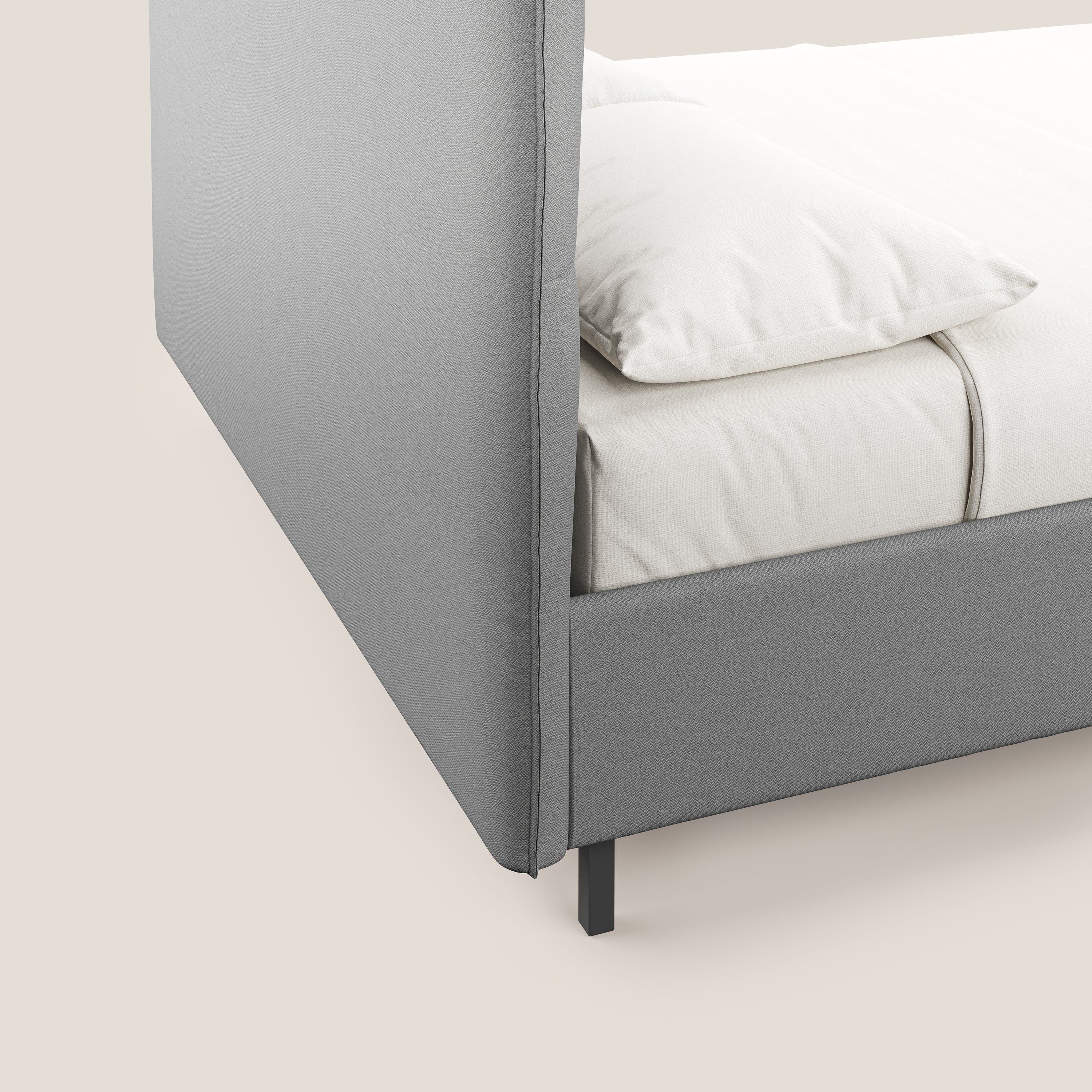 Izumi letto imbottito contenitore con piedi alti in tessuto smacchiabile T05 grigio - divani.store