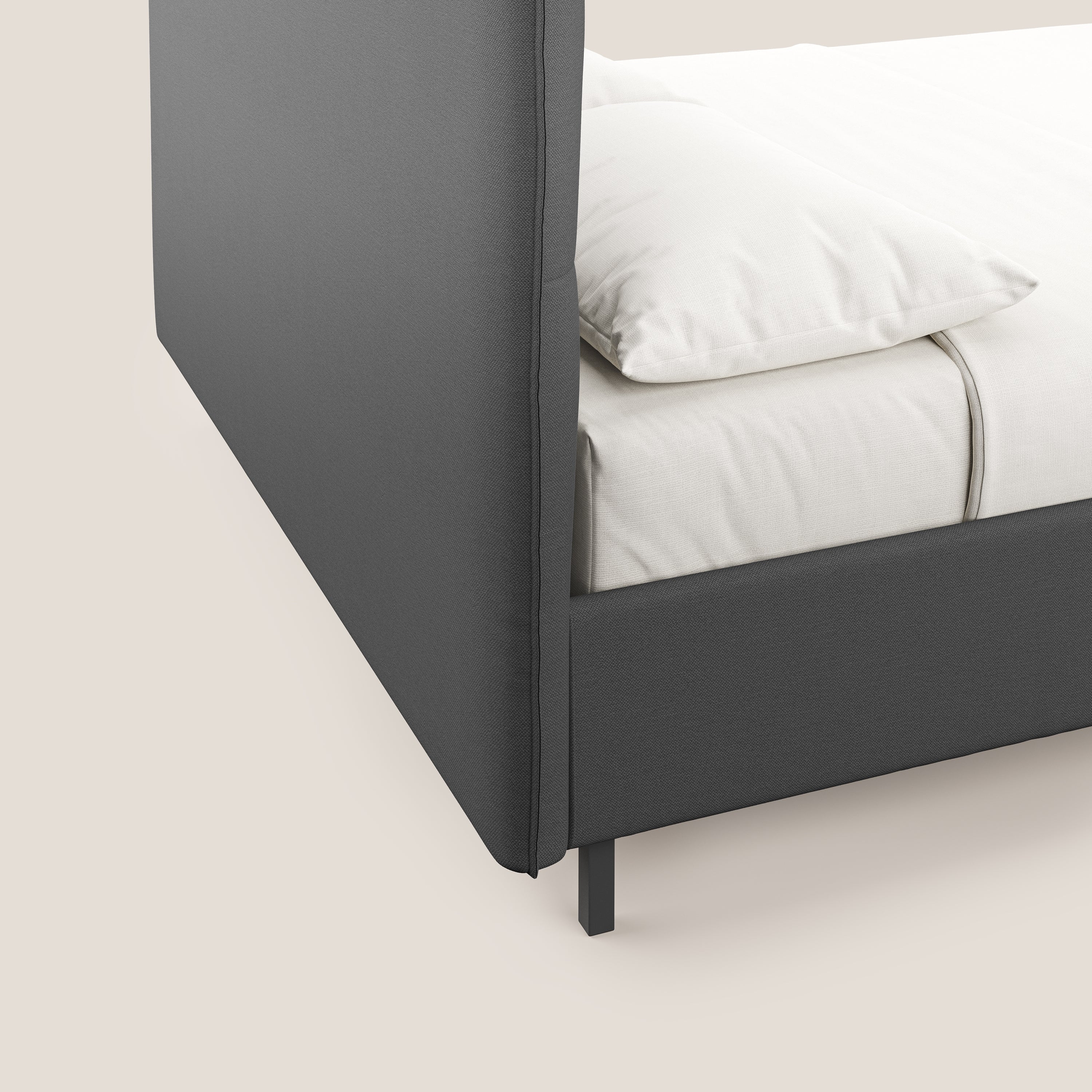 Izumi letto imbottito contenitore con piedi alti in tessuto smacchiabile T05 antracite - divani.store