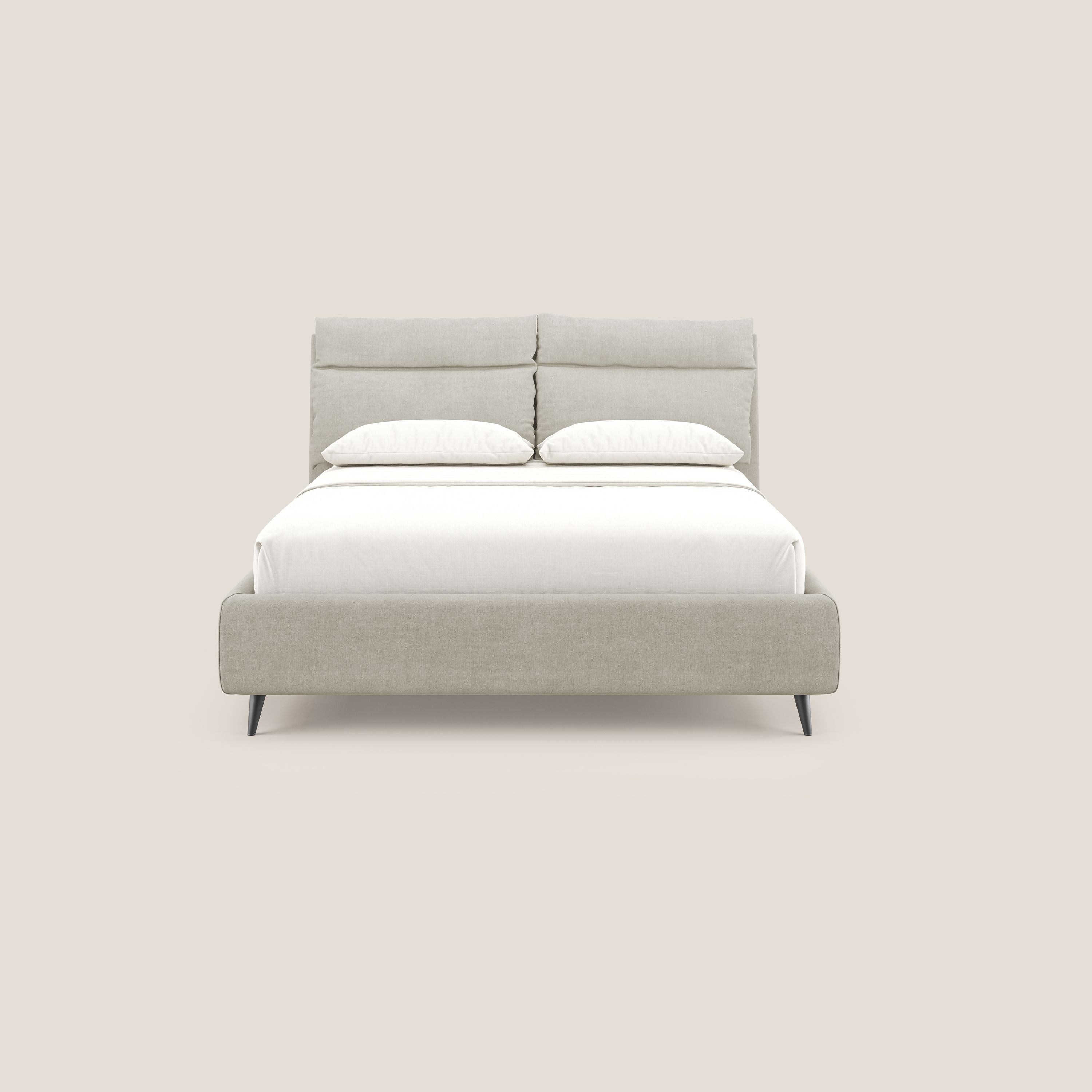 Jerry letto imbottito contenitore e cuscini reclinabili in tessuto smacchiabile T17 panna - divani.store