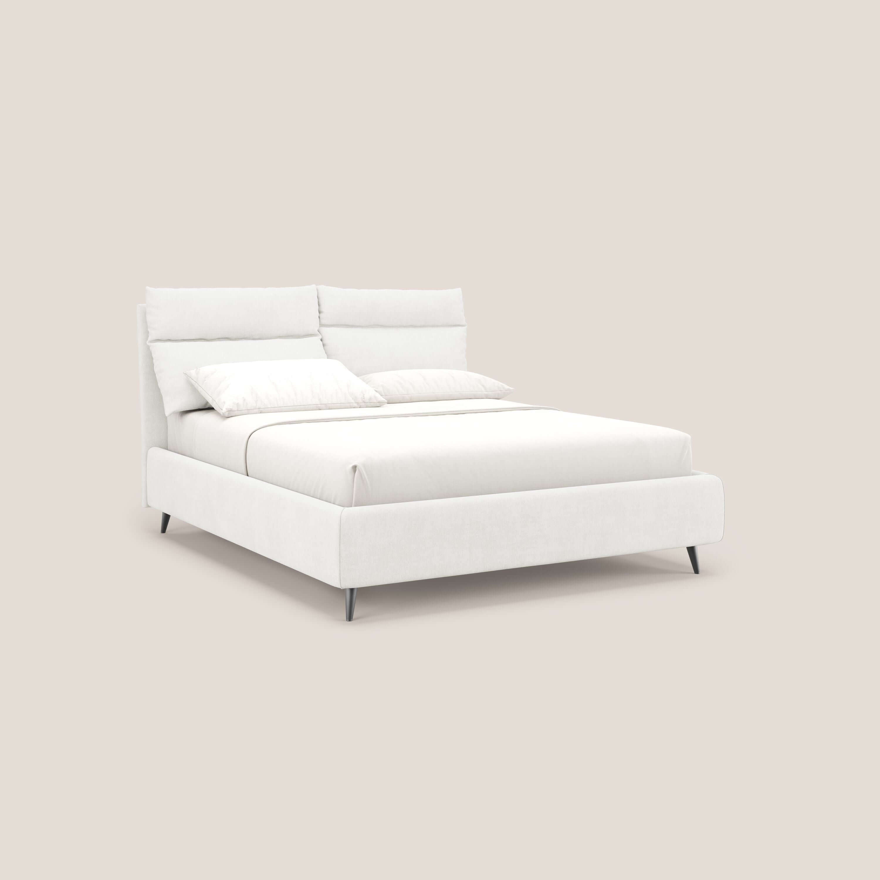 Jerry letto imbottito contenitore e cuscini reclinabili in tessuto smacchiabile T17 bianco - divani.store