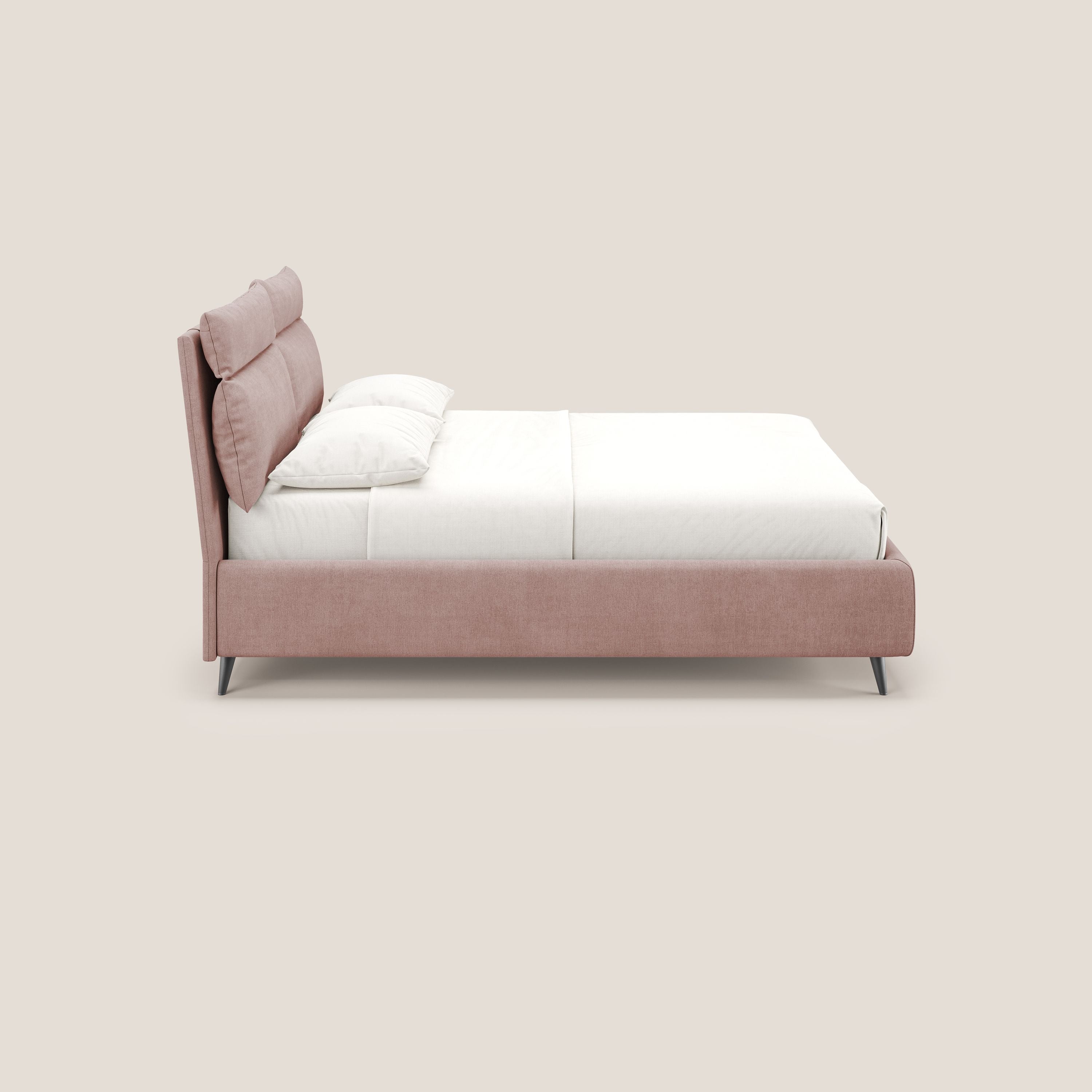 Jerry letto imbottito contenitore e cuscini reclinabili in tessuto smacchiabile T17 rosa - divani.store
