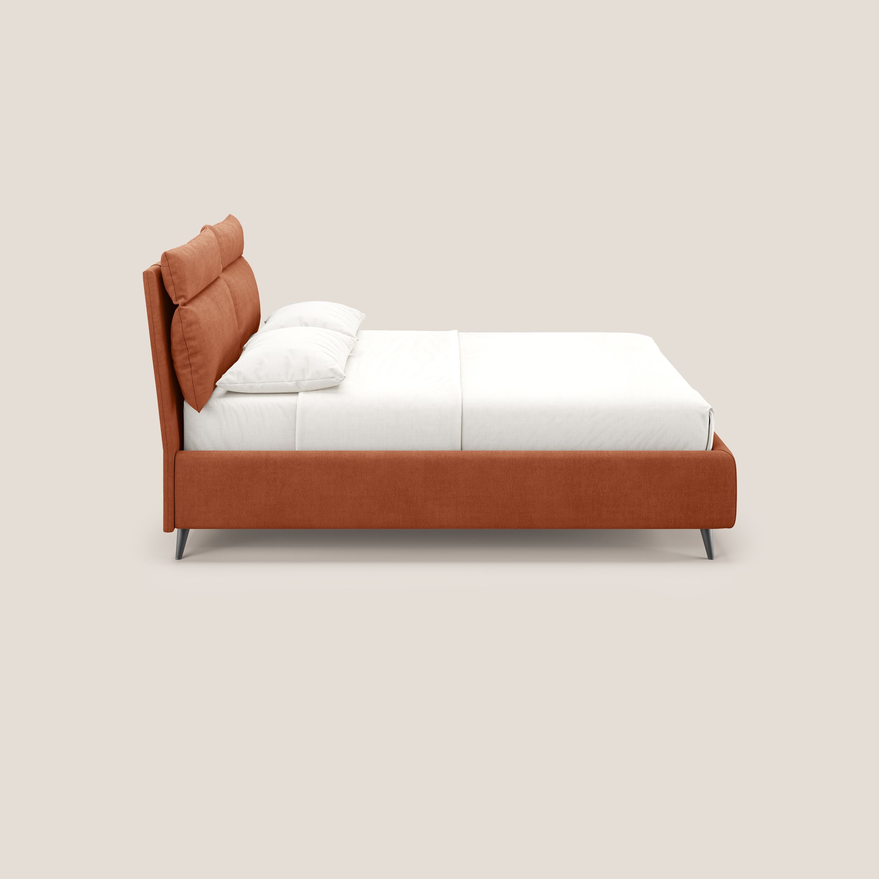 Jerry letto imbottito contenitore e cuscini reclinabili in tessuto smacchiabile T17 arancio - divani.store