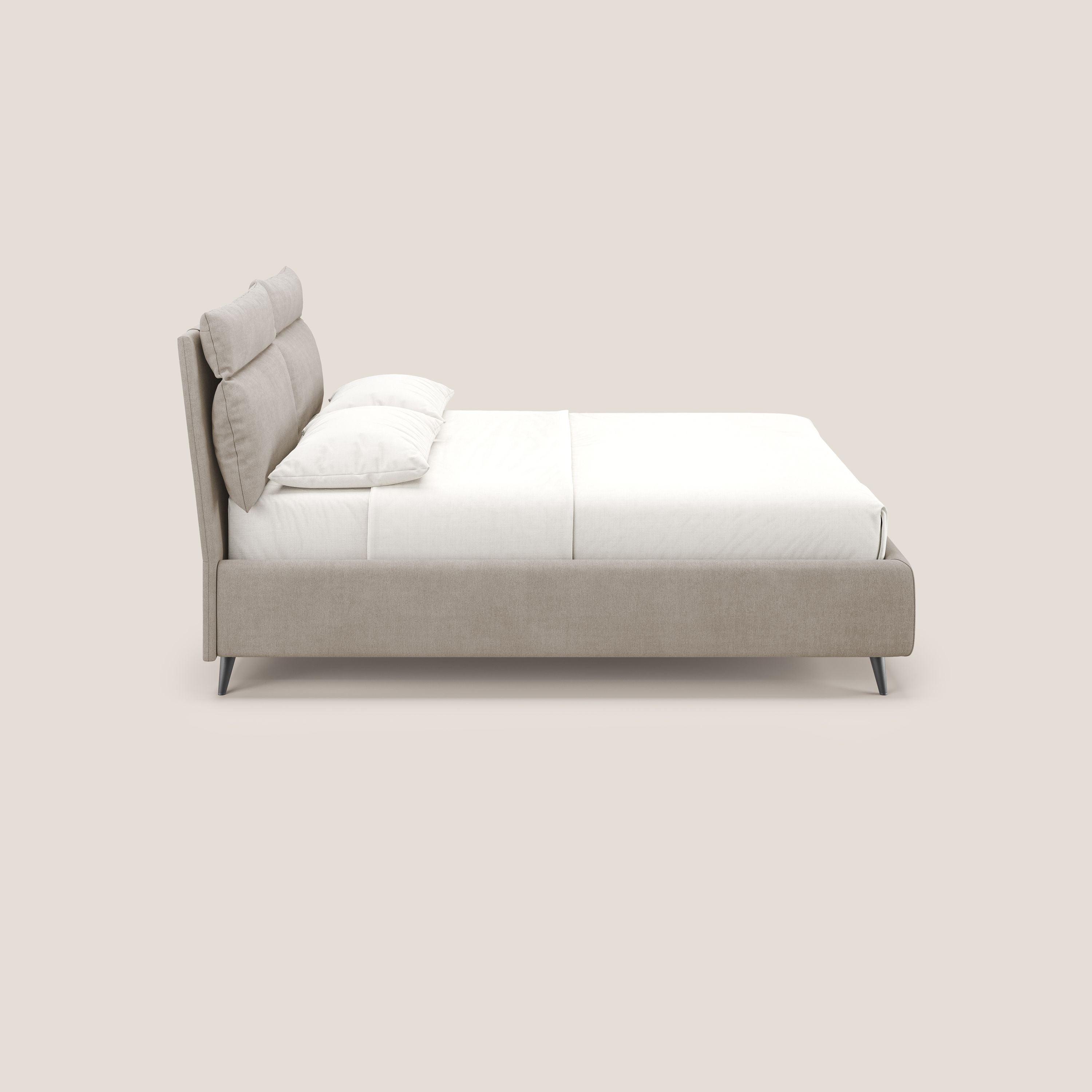Jerry letto imbottito contenitore e cuscini reclinabili in tessuto smacchiabile T17 beige - divani.store