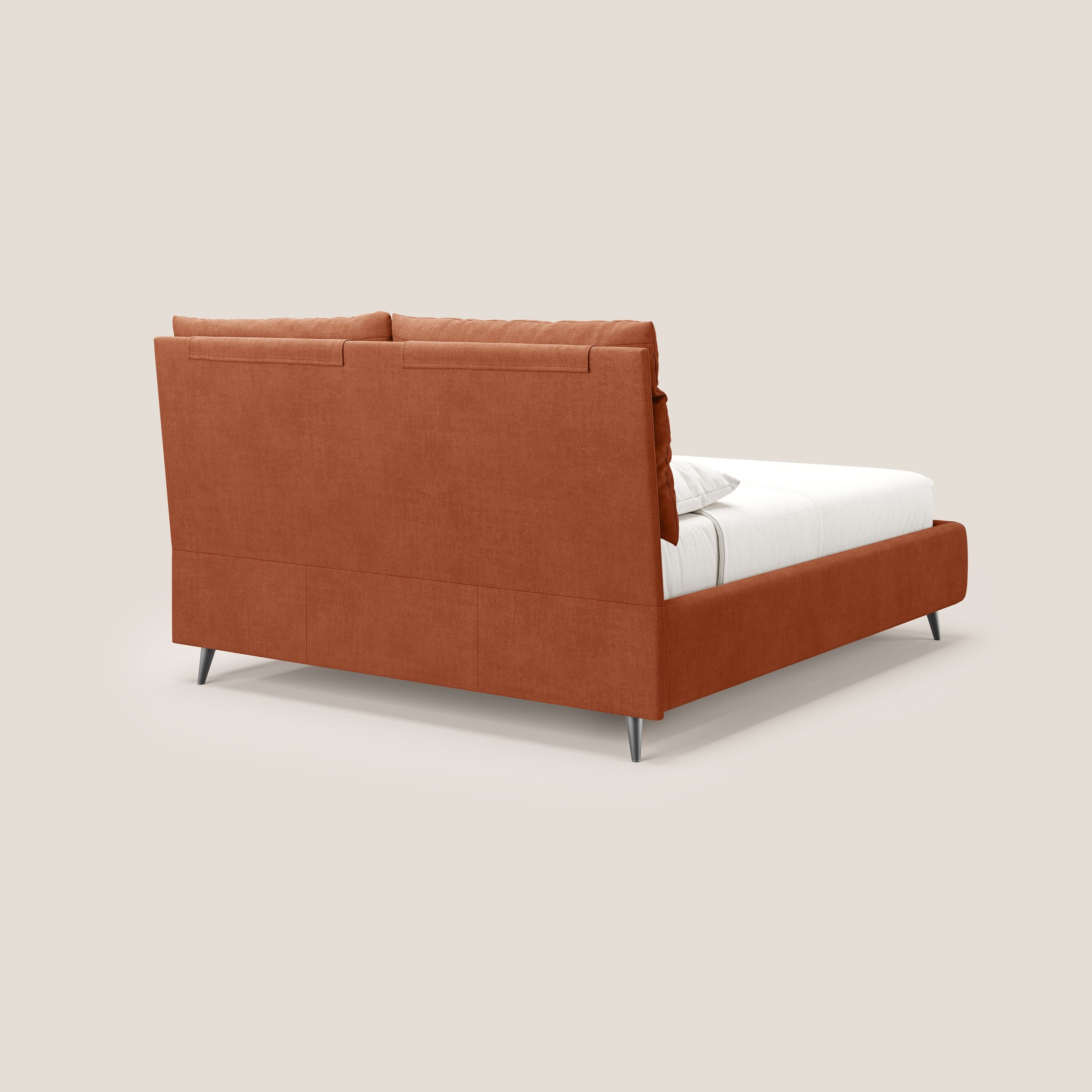 Jerry letto imbottito contenitore e cuscini reclinabili in tessuto smacchiabile T17 arancio - divani.store