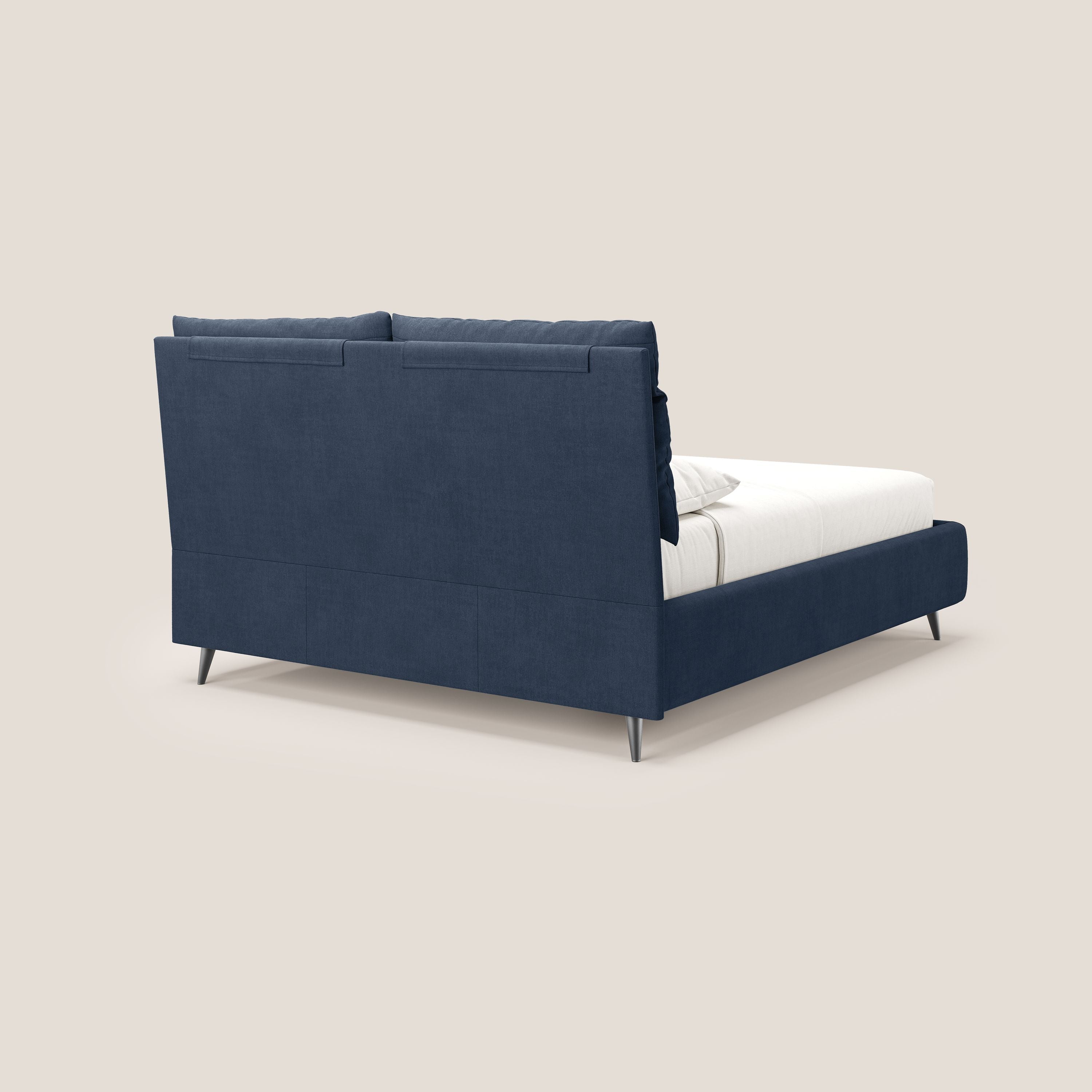 Jerry letto imbottito contenitore e cuscini reclinabili in tessuto smacchiabile T17 blu - divani.store