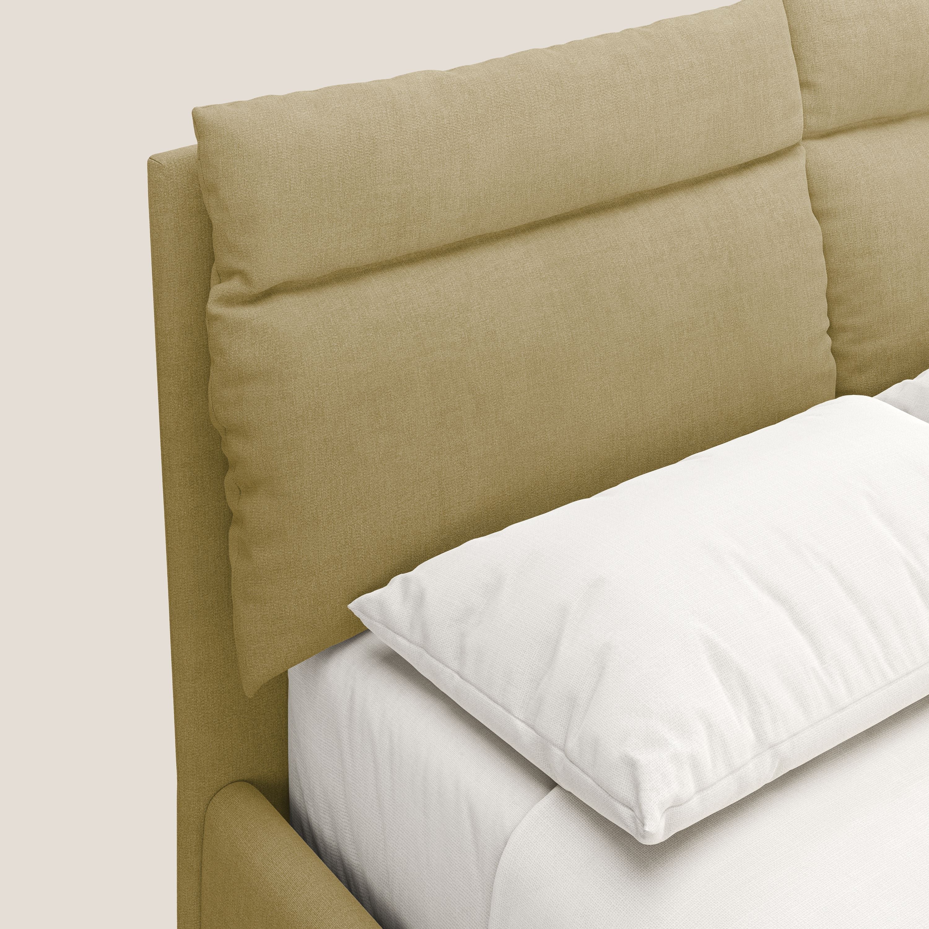 Jerry letto imbottito contenitore e cuscini reclinabili in tessuto smacchiabile T17 giallo - divani.store